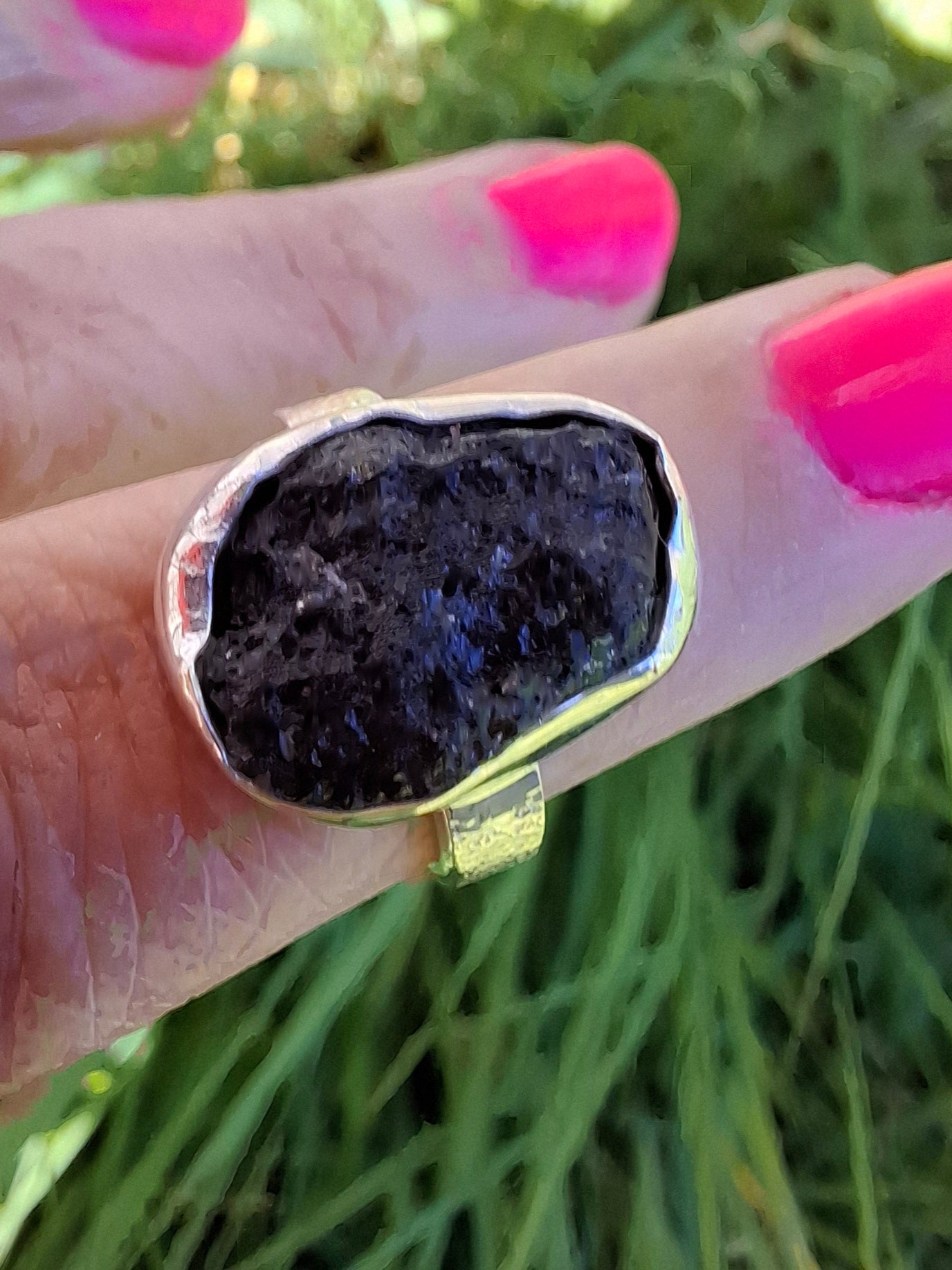Moldavite Ring, size I, 925 Silver, Tektite (Ref: R296)