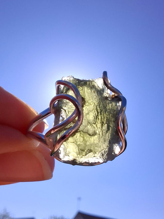 Moldavite Ring, size Q, 925 Silver, Tektite (Ref: R10)