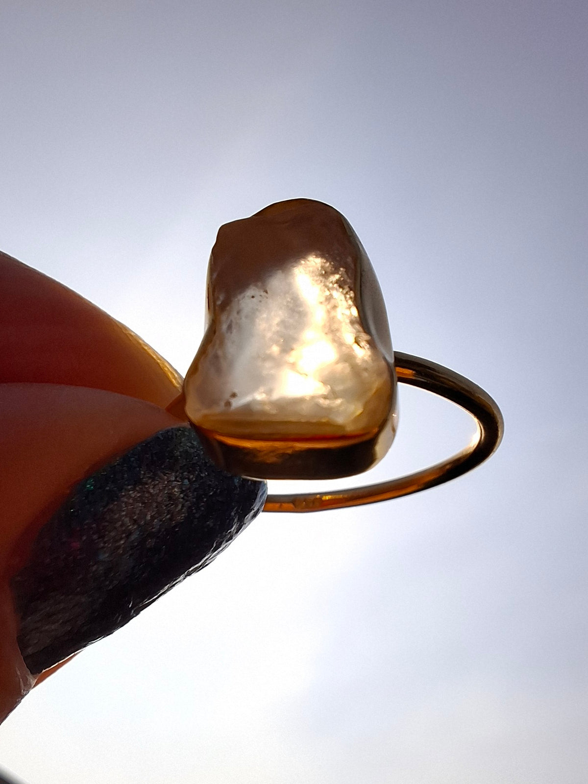 Libyan Desert Glass Ring, 14K GOLD Plated, size O, Tektite (Ref: LR65)