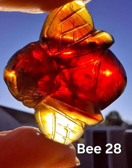 Red Amber Honey Bee Carving, 9.63g, Fossil (Ref: Bee28)