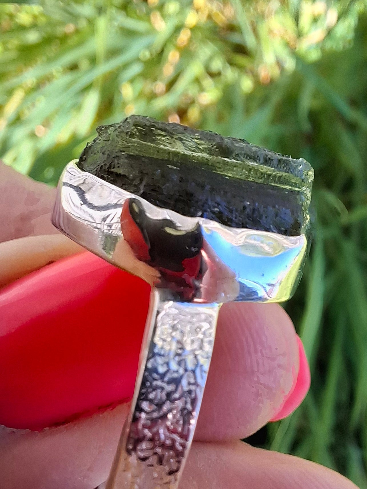 Moldavite Ring, size large R/small S, 925 Silver, Tektite (Ref: R319)