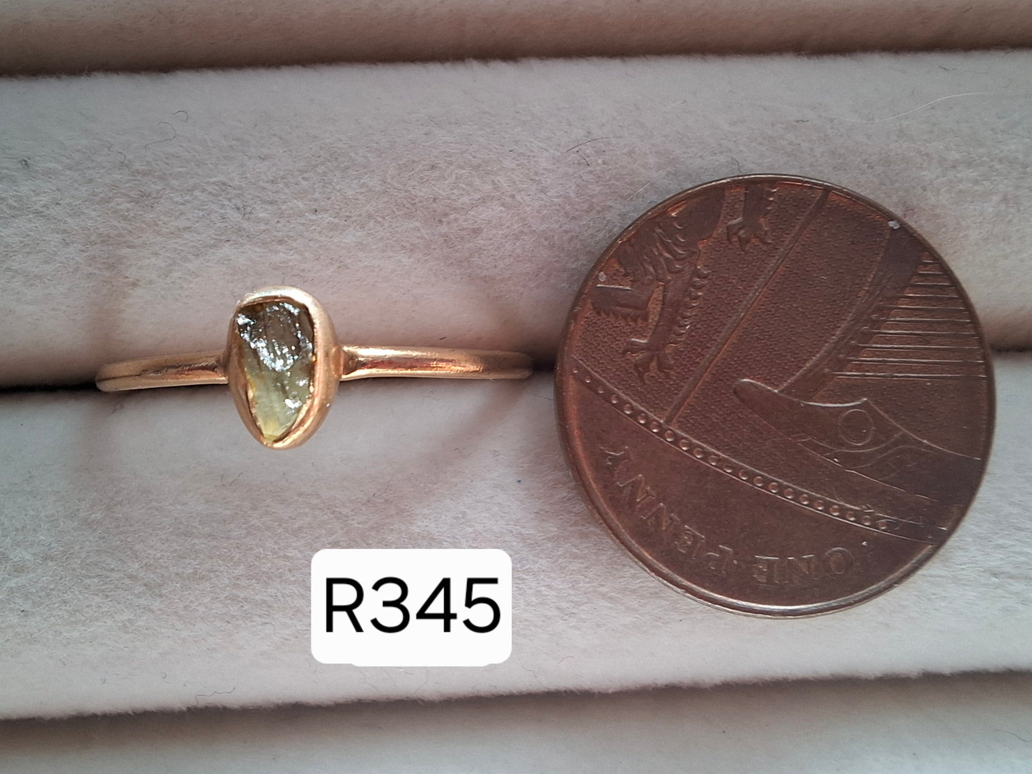 Moldavite Ring, 14K GOLD Plated, size large S, Tektite (Ref: R345)
