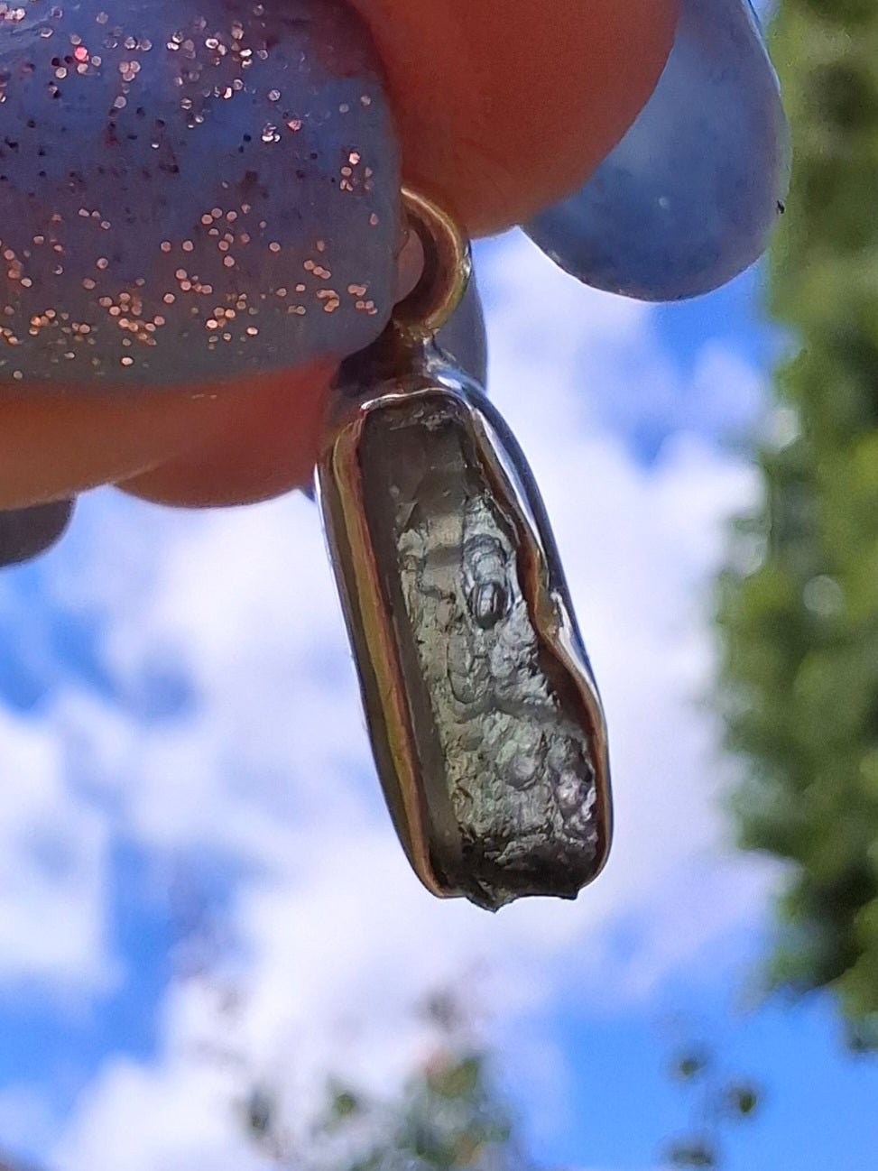 Moldavite Pendant, 925 Silver, Tektite (Ref: P77)
