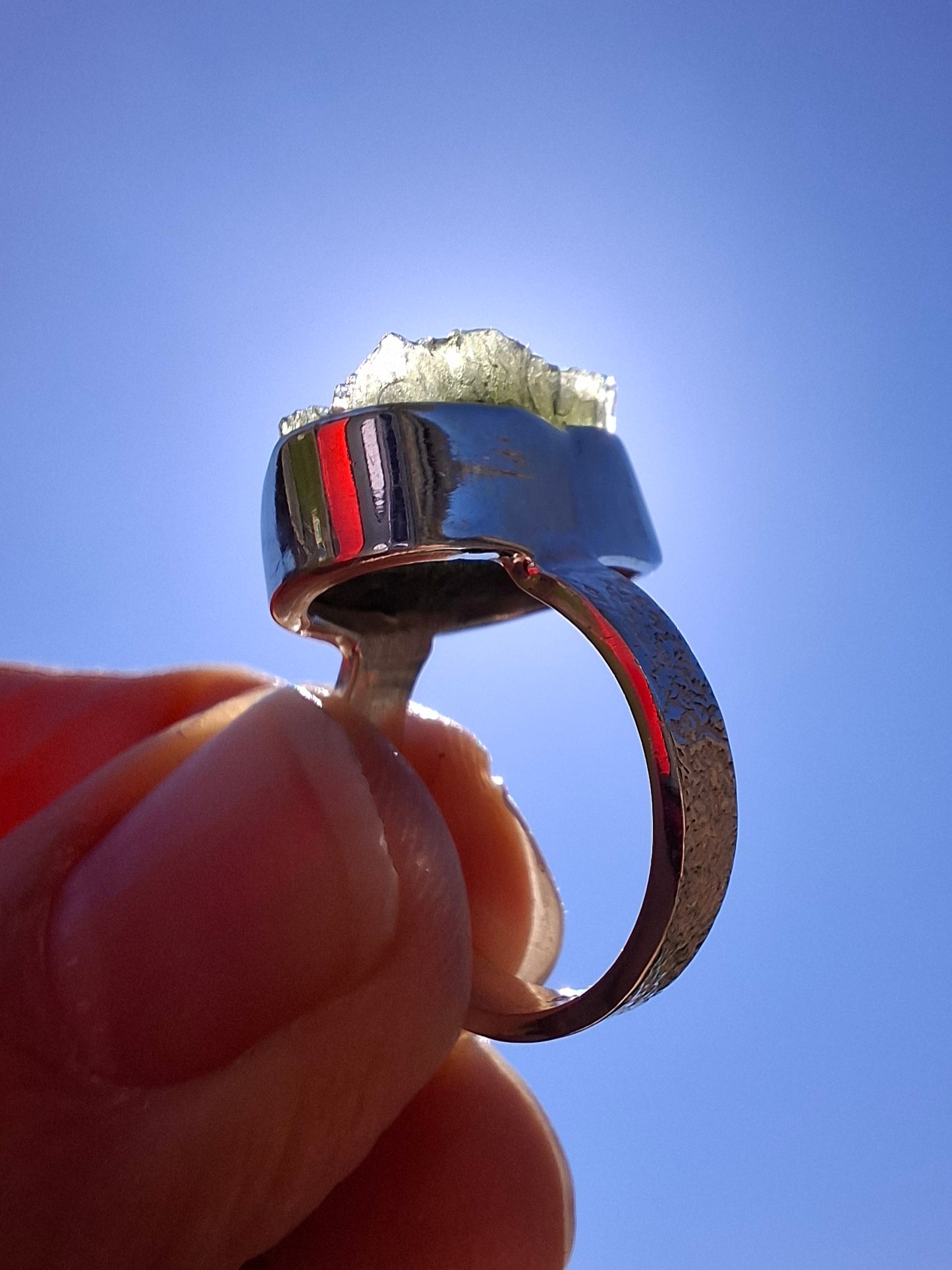 Moldavite Ring, size I, 925 Silver, Tektite (Ref: R295)