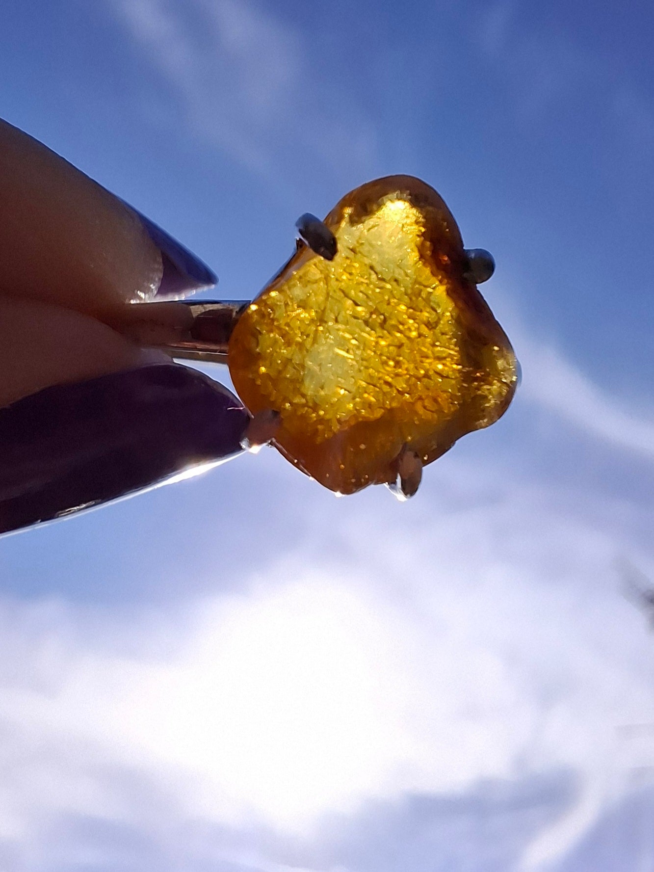 Baltic Amber Ring, size large R, 925 Silver, Fossil (Ref: AR16)