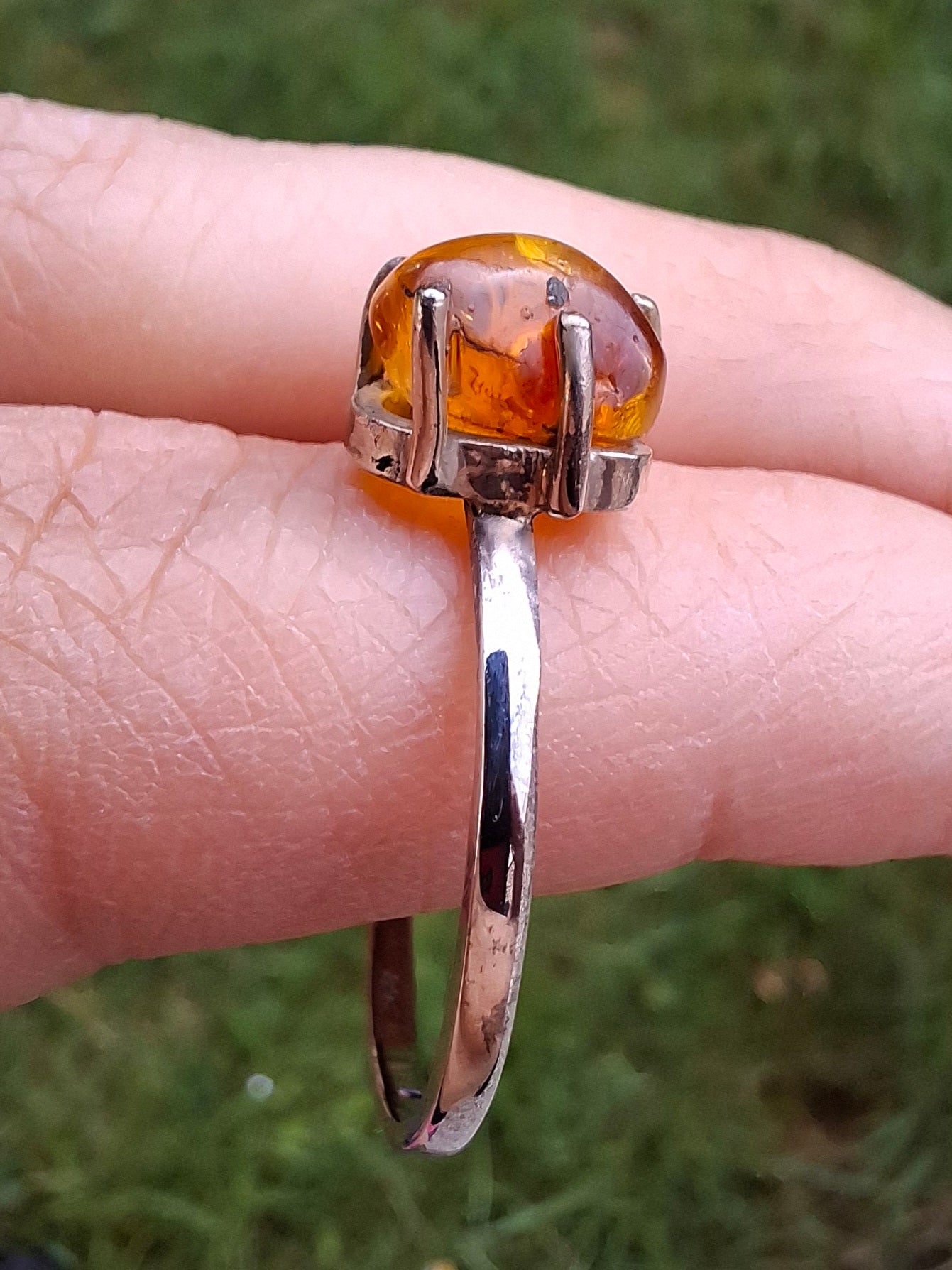 Baltic Amber Ring, size large Y, 925 Silver, Fossil (Ref: AR40)