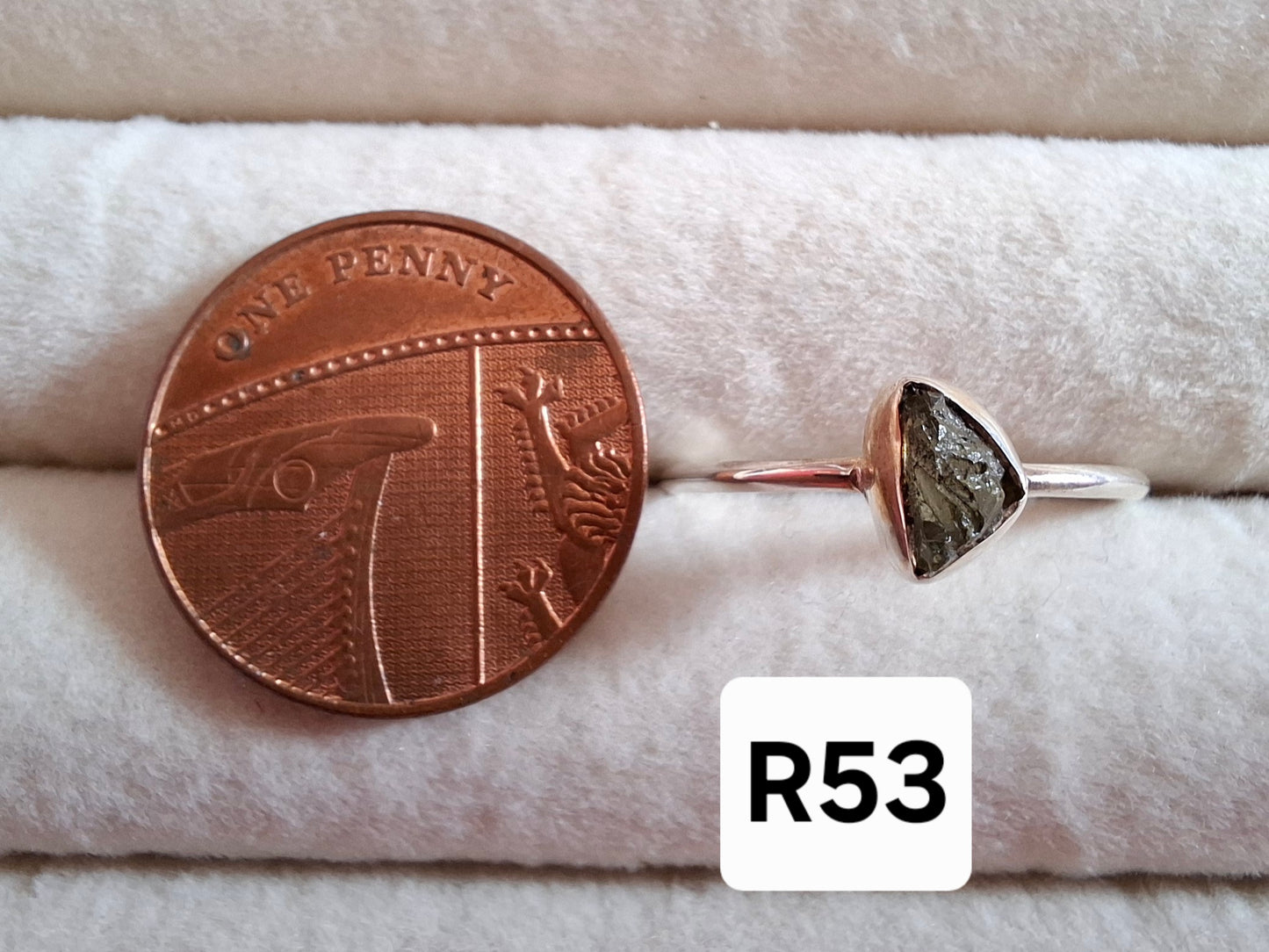 Moldavite Ring, size large R/small S, 925 Silver, Tektite (Ref: R53)