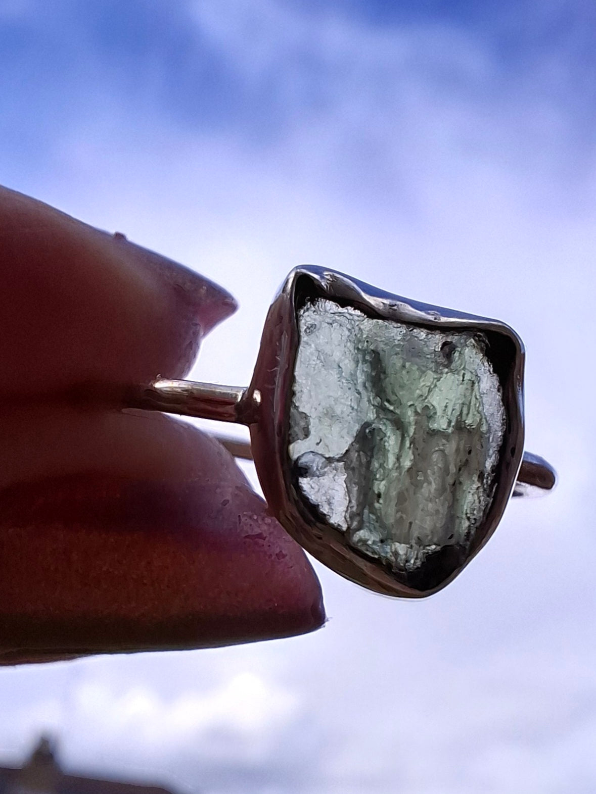 Moldavite Ring, size small U, 925 Silver, Tektite (Ref: R29)