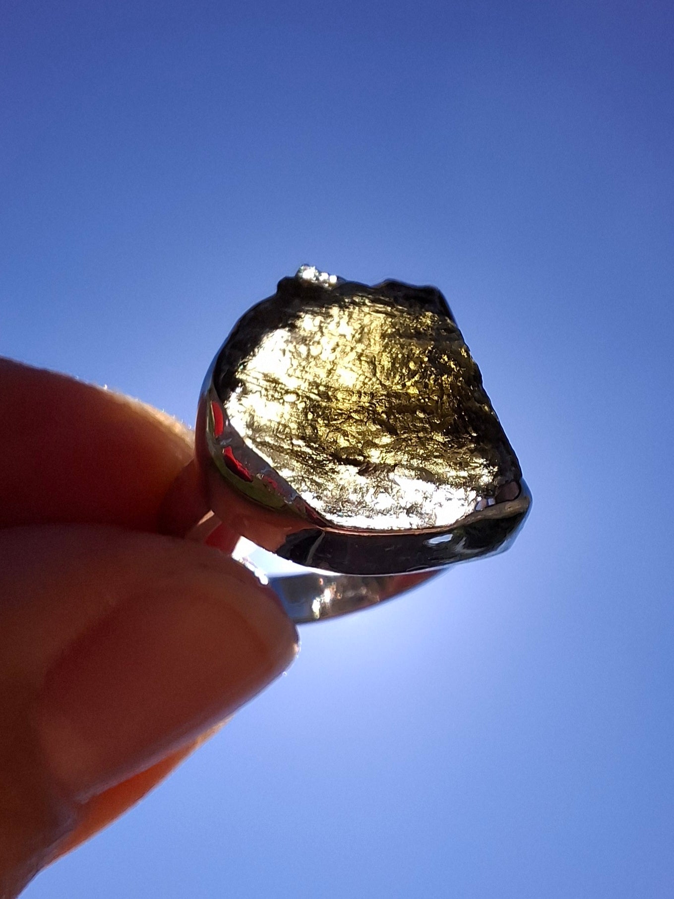 Moldavite Ring, size K, 925 Silver,  Tektite (Ref: R303)