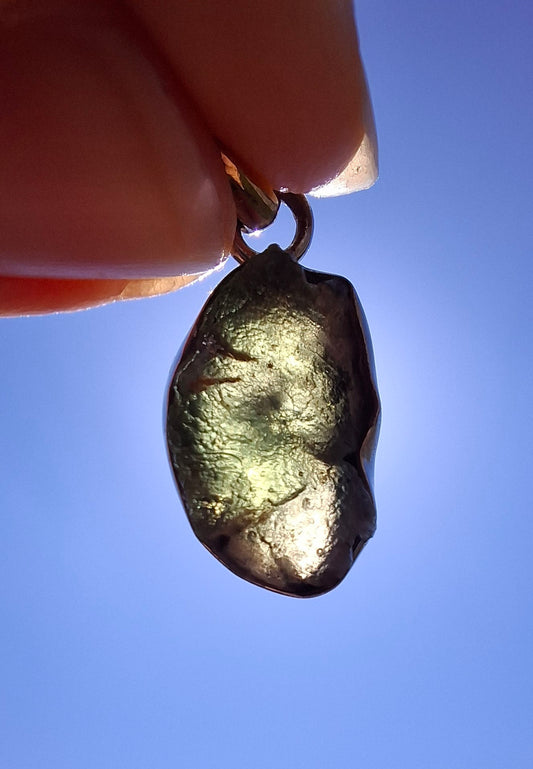 Moldavite PENDANT, 925 Silver, Tektite (Ref: P1)