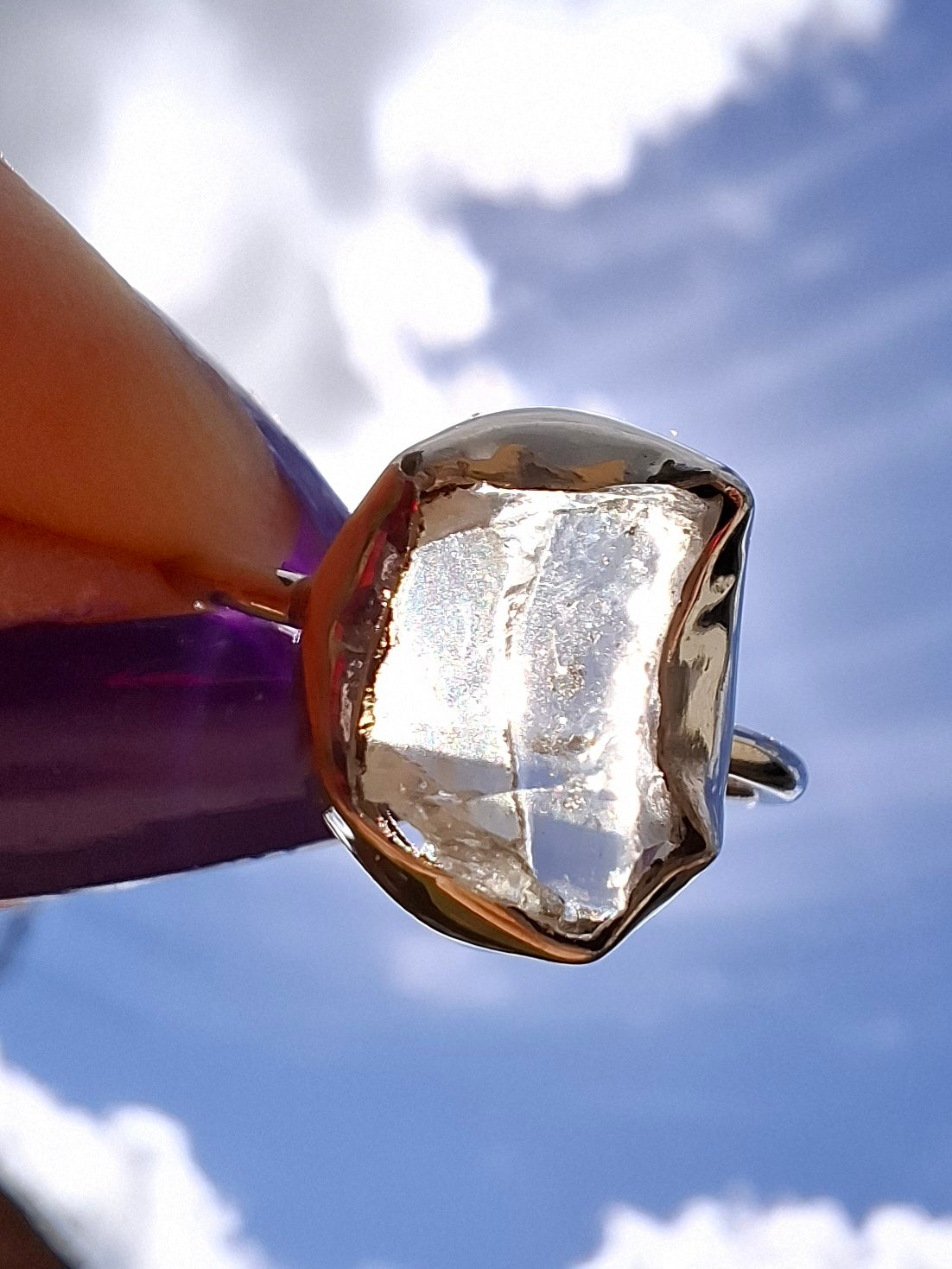 Libyan Desert Glass Ring, size large M, 925 Silver, Tektite (Ref: LR20)