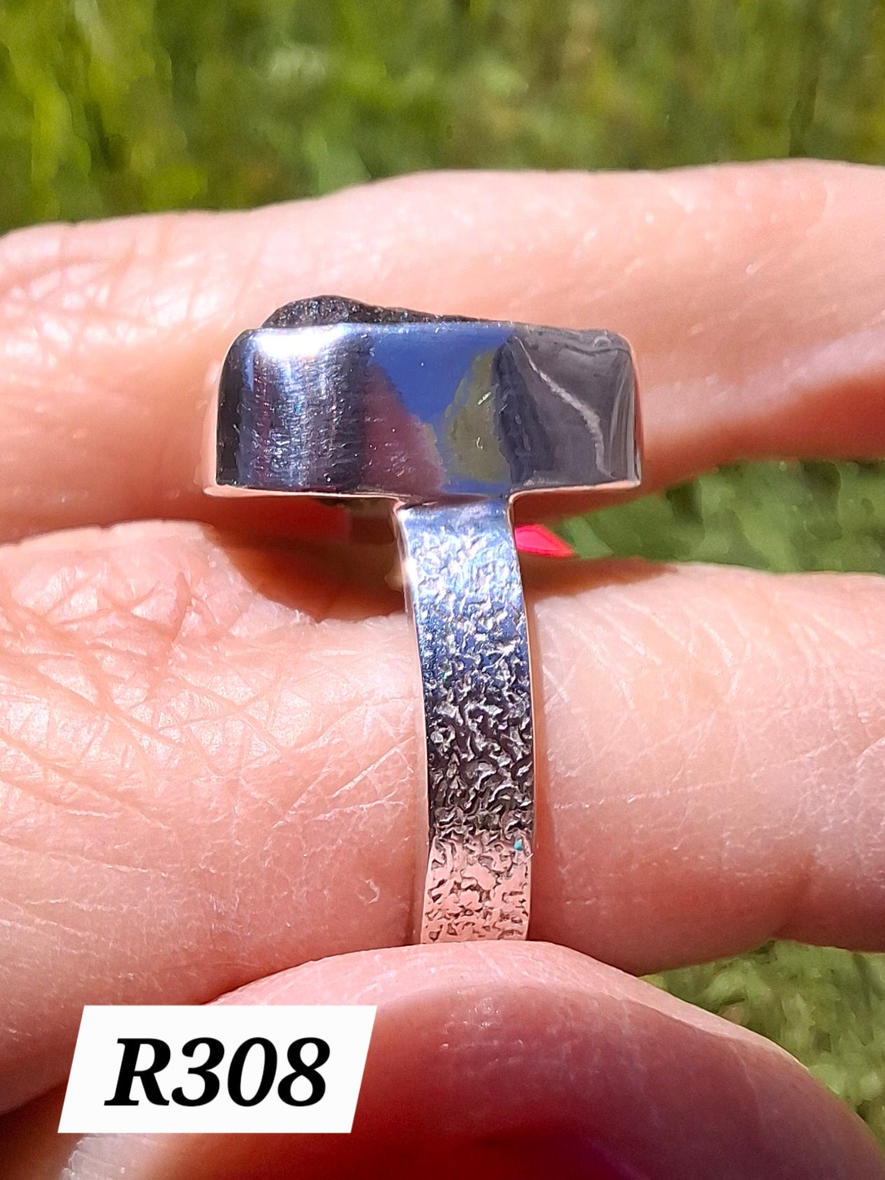 Moldavite Ring, size M/N, 925 Silver, Tektite (Ref: R308)