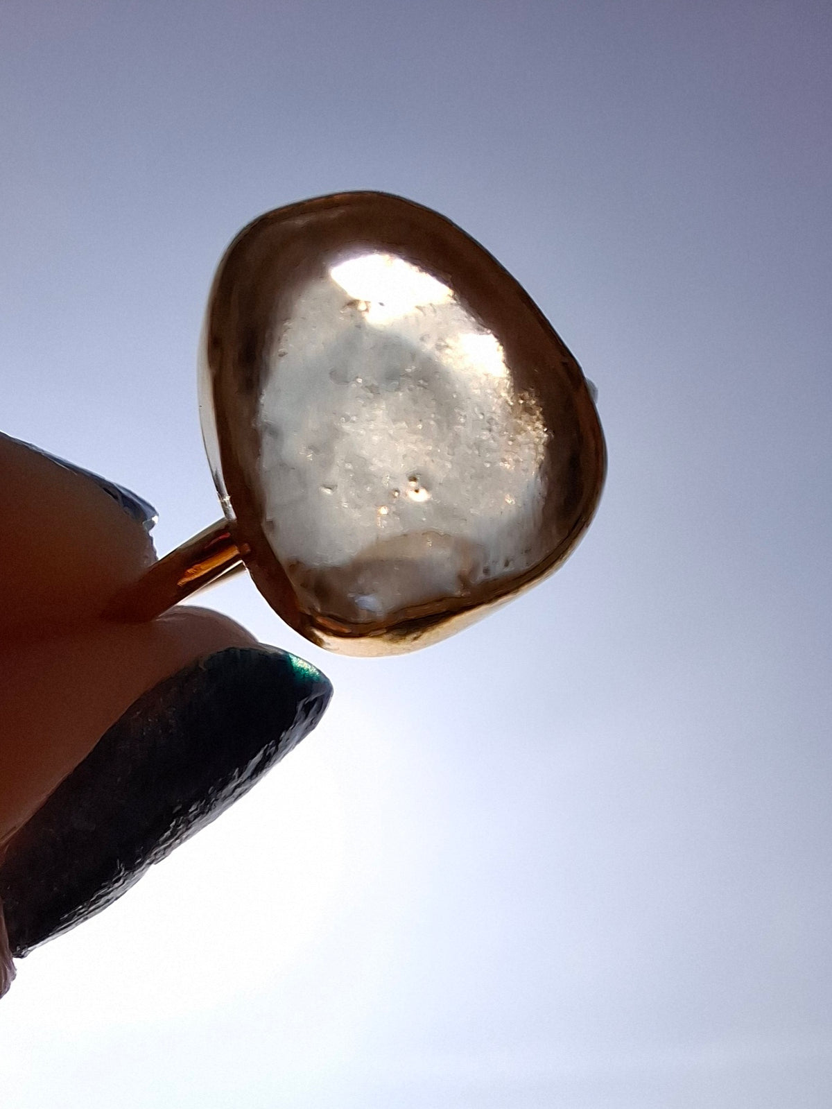 Libyan Desert Glass Ring, 14K GOLD Plated, size large Q, Tektite (Ref: LR80)