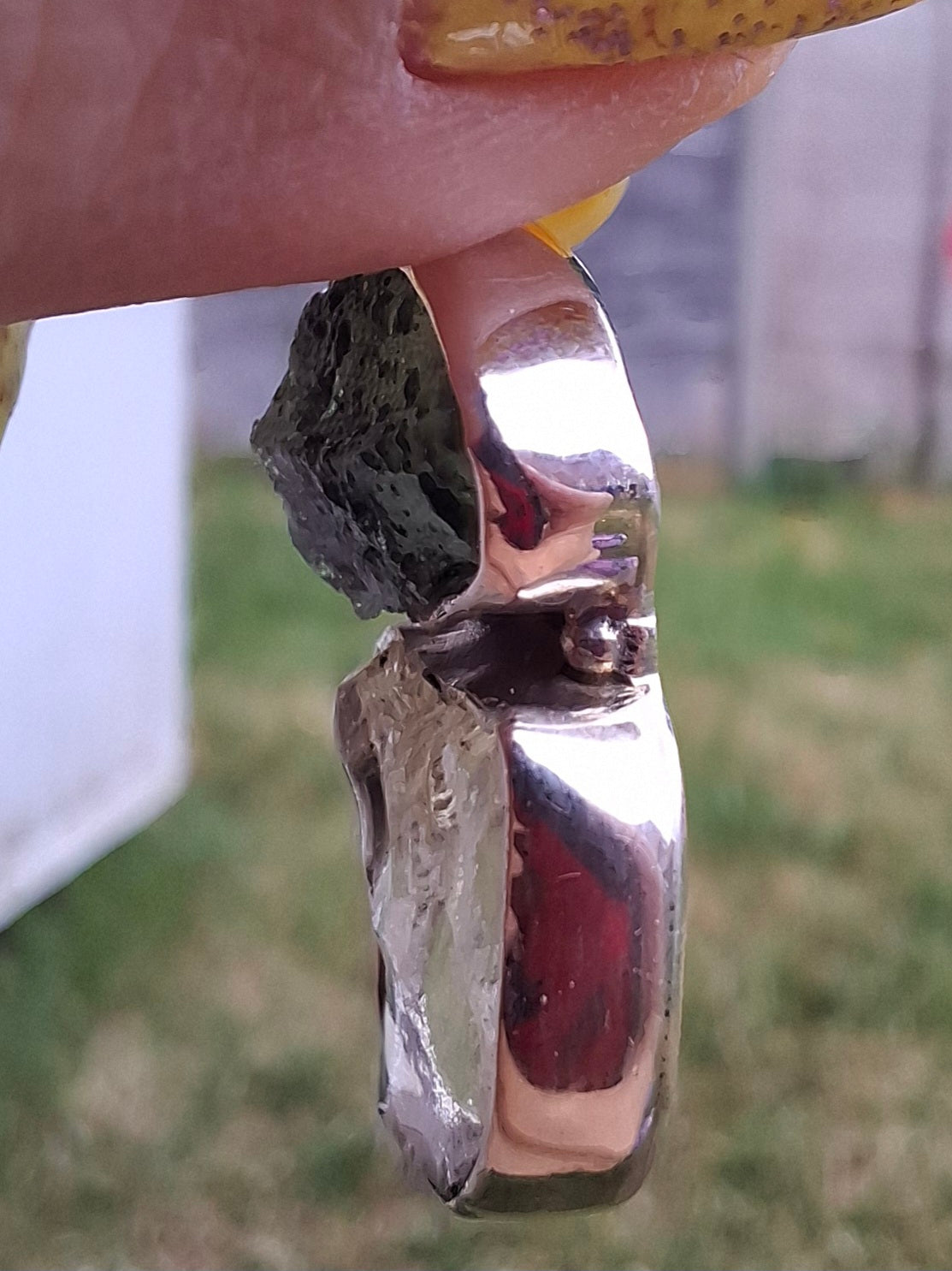 Moldavite & Libyan Desert Glass Pendant, 925 Silver, Tektite (Ref: MLP14)