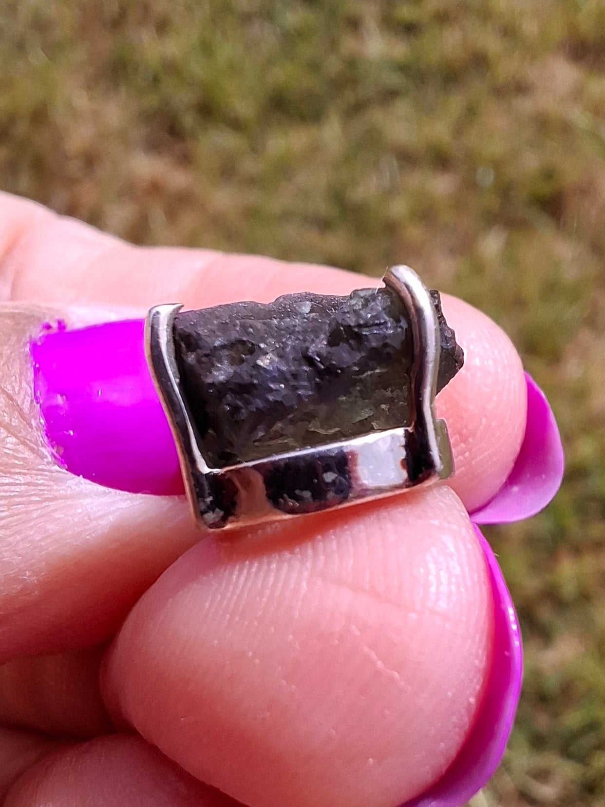 Moldavite Claw Pendant, 925 Silver, Tektite (Ref: P26)