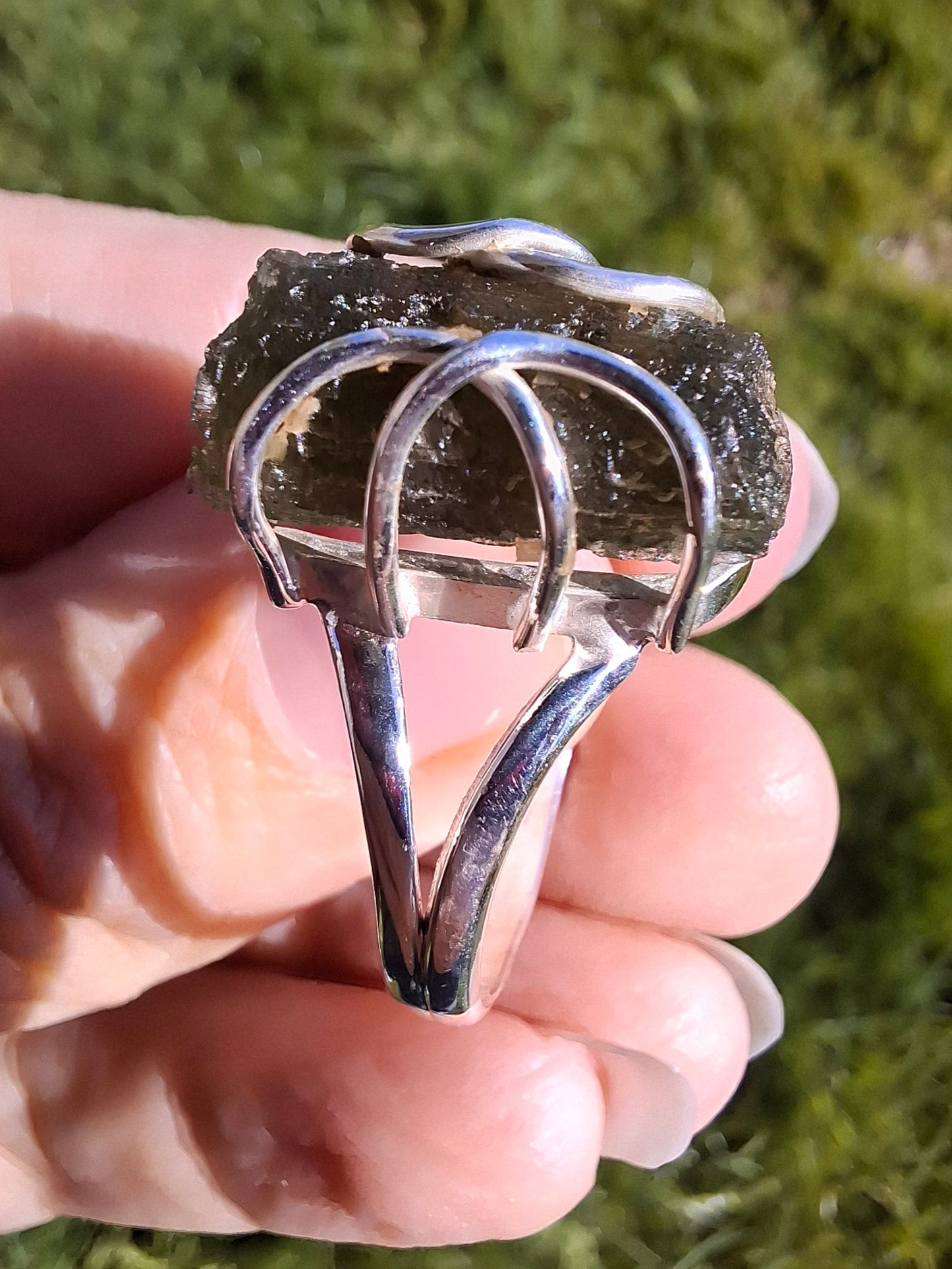 Moldavite Ring, size W, 925 Silver, Tektite (Ref: R15)