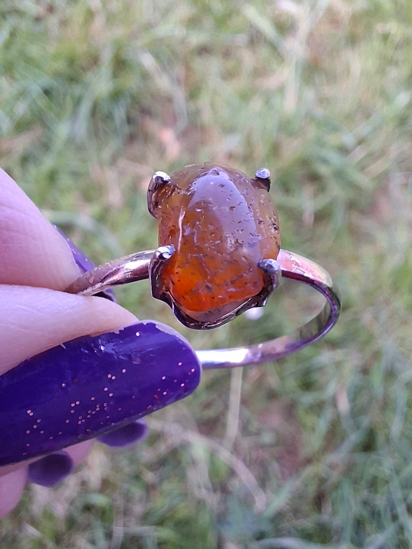 Baltic Amber Ring, size large W, 925 Silver, Fossil (Ref: AR28)