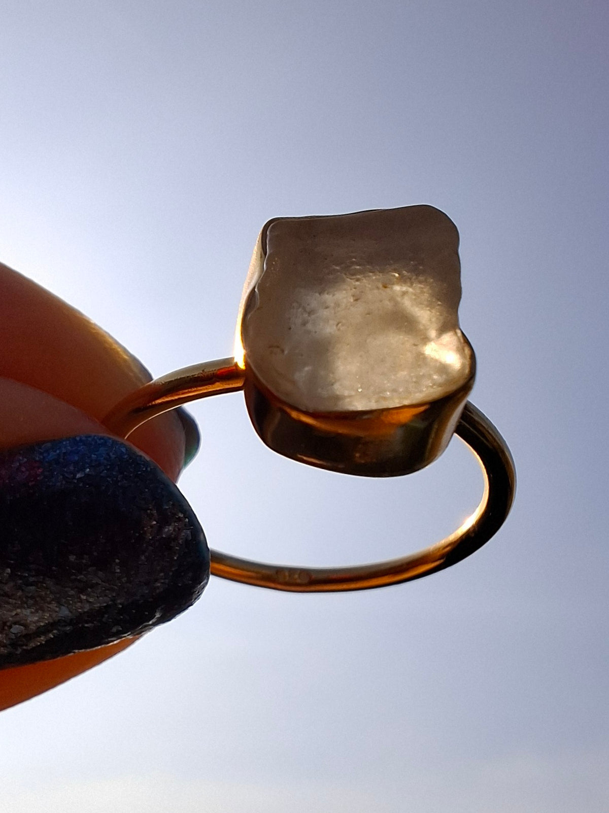 Libyan Desert Glass Ring, 14K GOLD Plated, size large N, Tektite (Ref: LR79)
