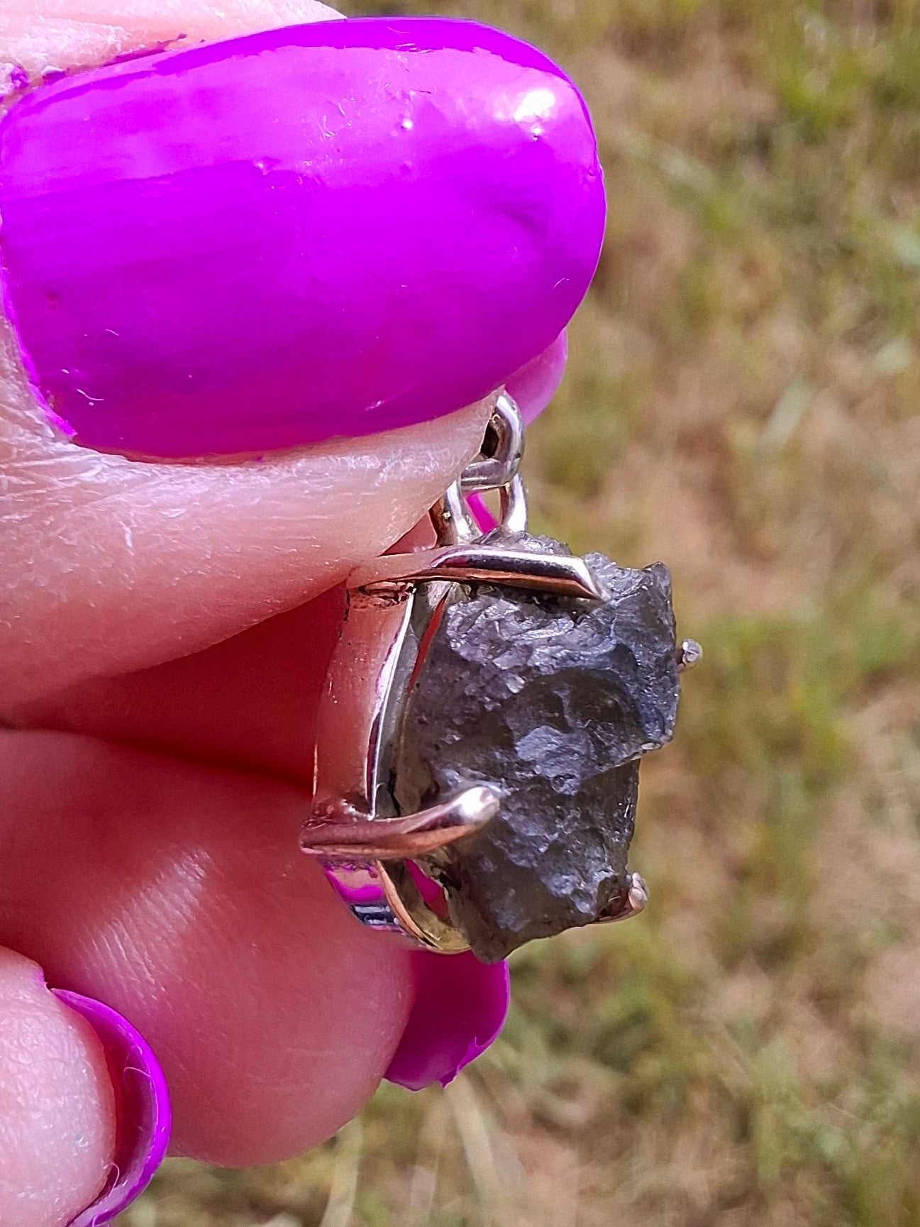 Moldavite Claw Pendant, 925 Silver, Tektite (Ref: P23)