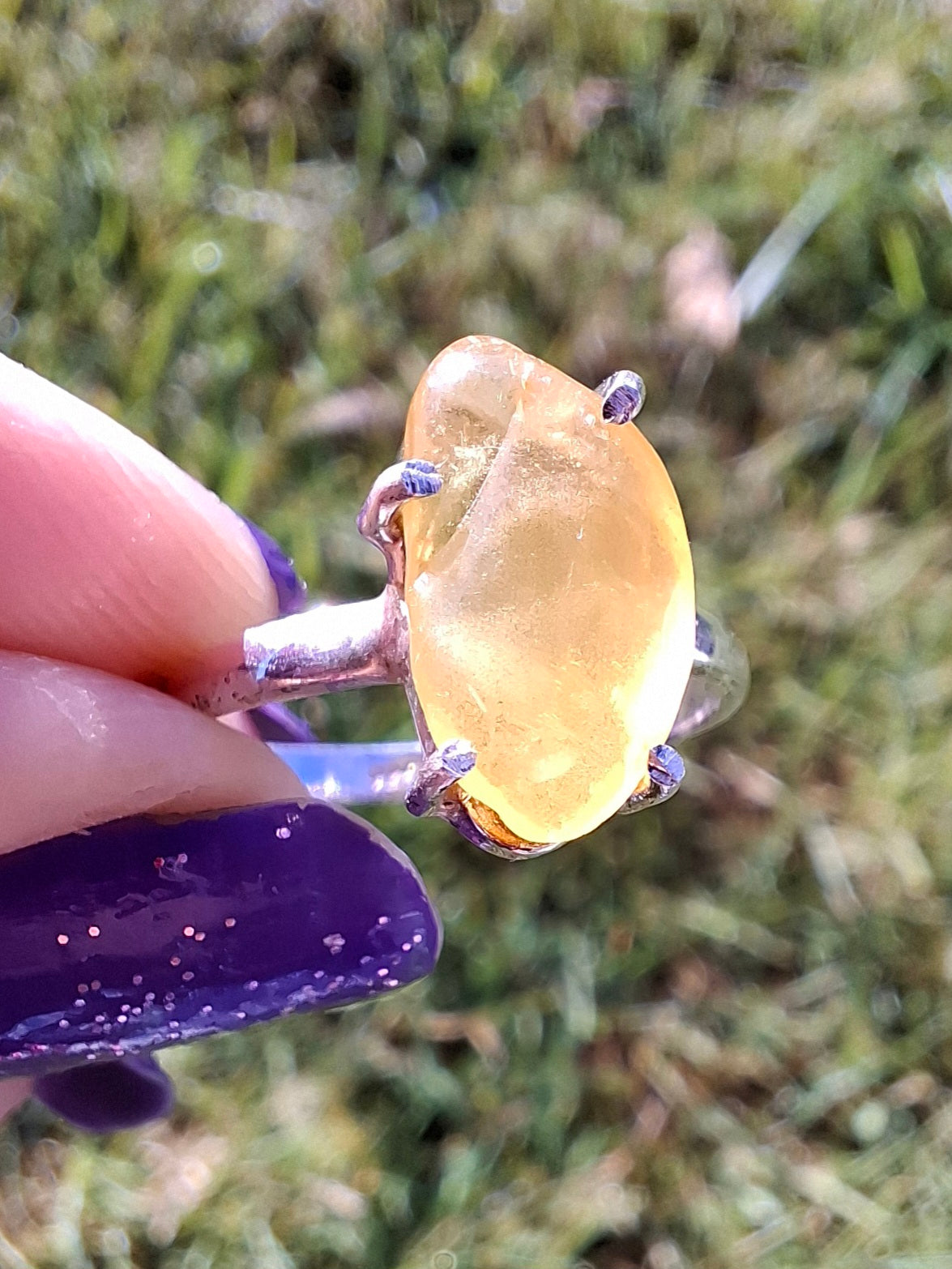 Baltic Amber Ring, size large Q, 925 Silver, Fossil (Ref: AR13)