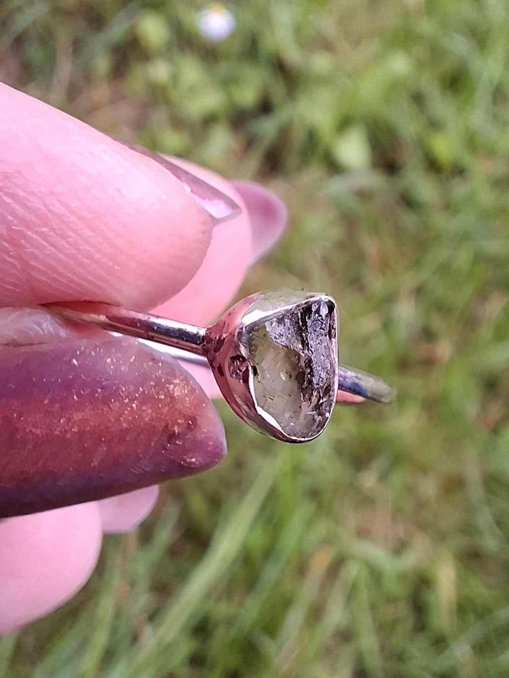 Moldavite Ring, size R, 925 Silver, Tektite (Ref: R64)