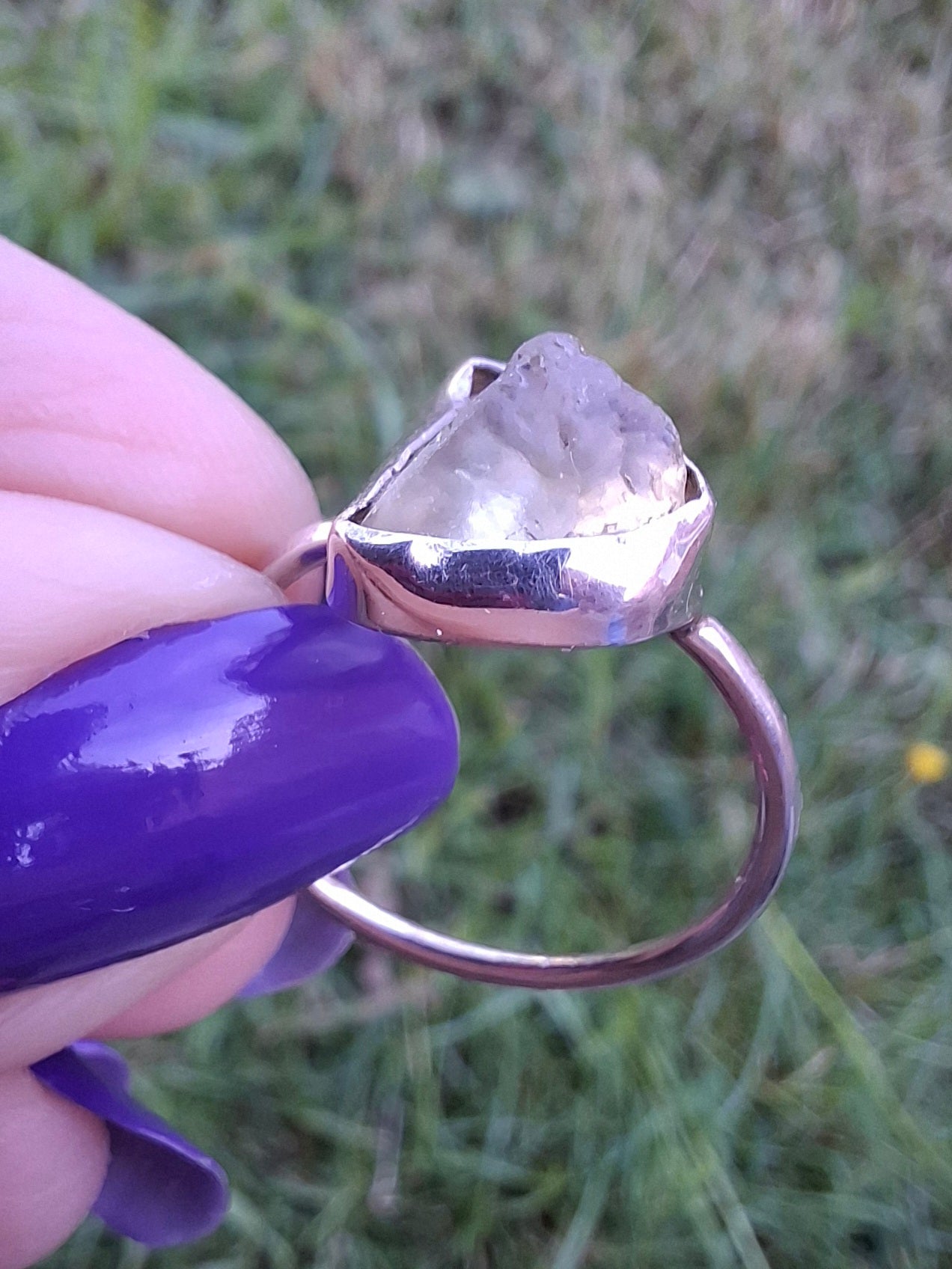 Libyan Desert Glass Ring, size small R, 925 Silver, Tektite (Ref: LR39)