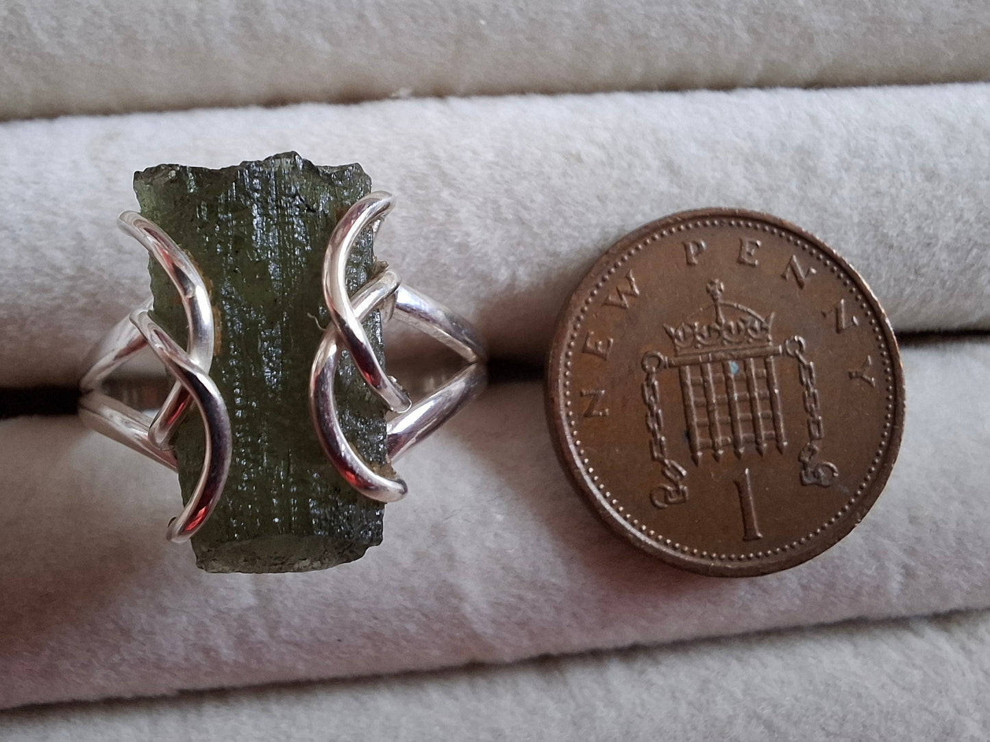 Moldavite Ring, size W, 925 Silver, Tektite (Ref: R15)