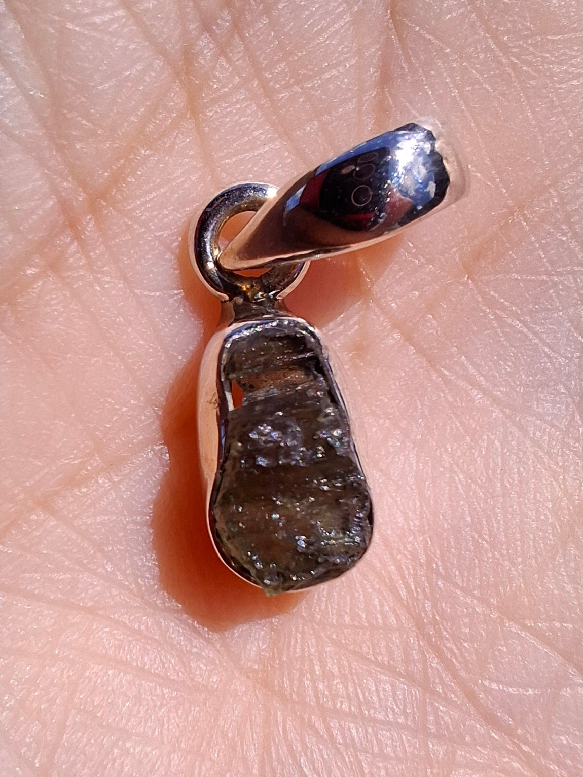 Moldavite Pendant, 925 Silver, Tektite (Ref: P89)