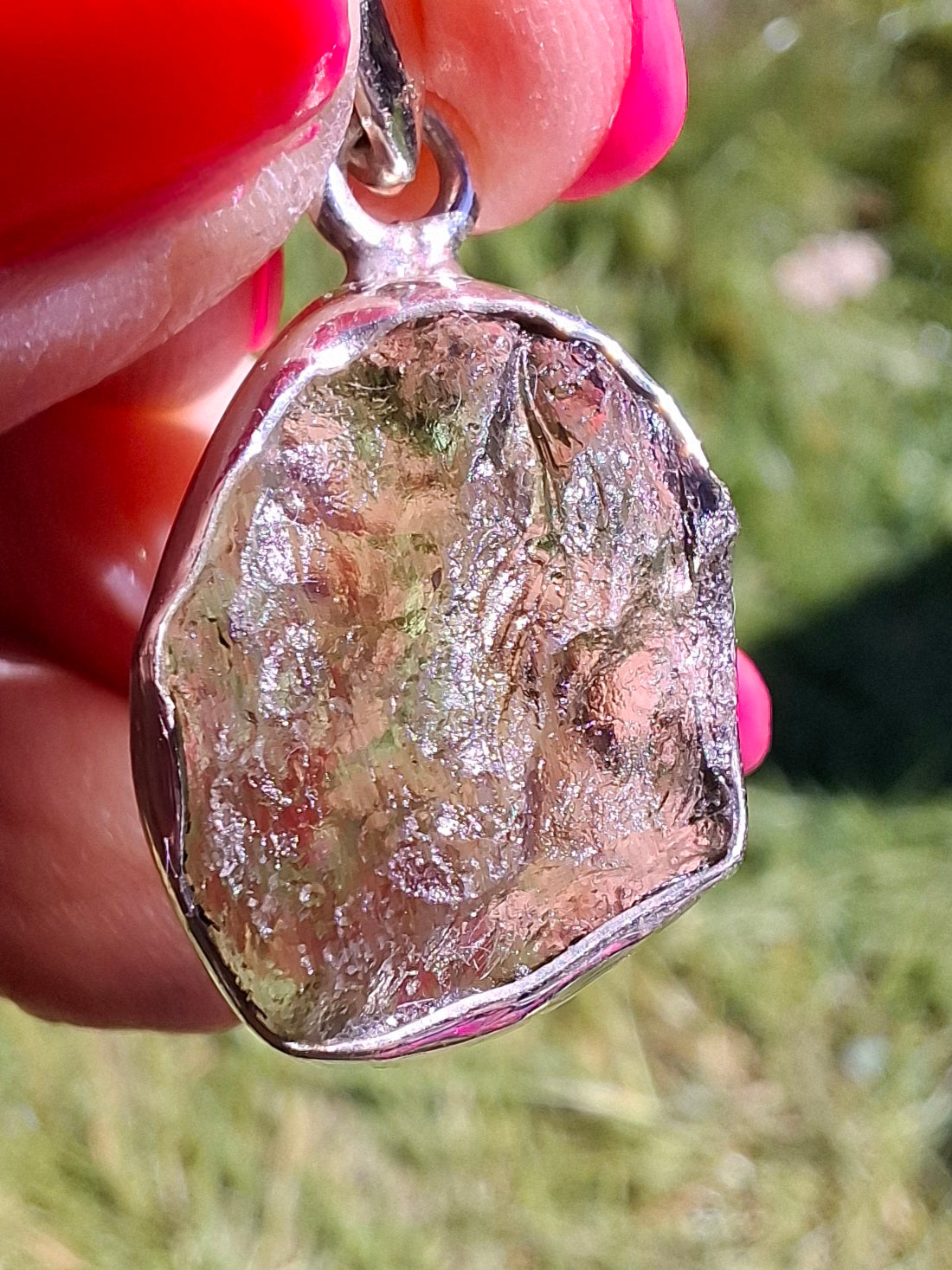 Moldavite Pendant, 925 Silver, Tektite (Ref: P441)