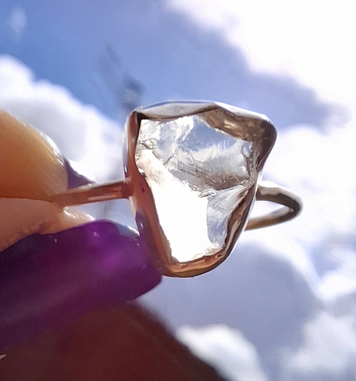 Libyan Desert Glass Ring, size large V, 925 Silver, Tektite (Ref: LR56)