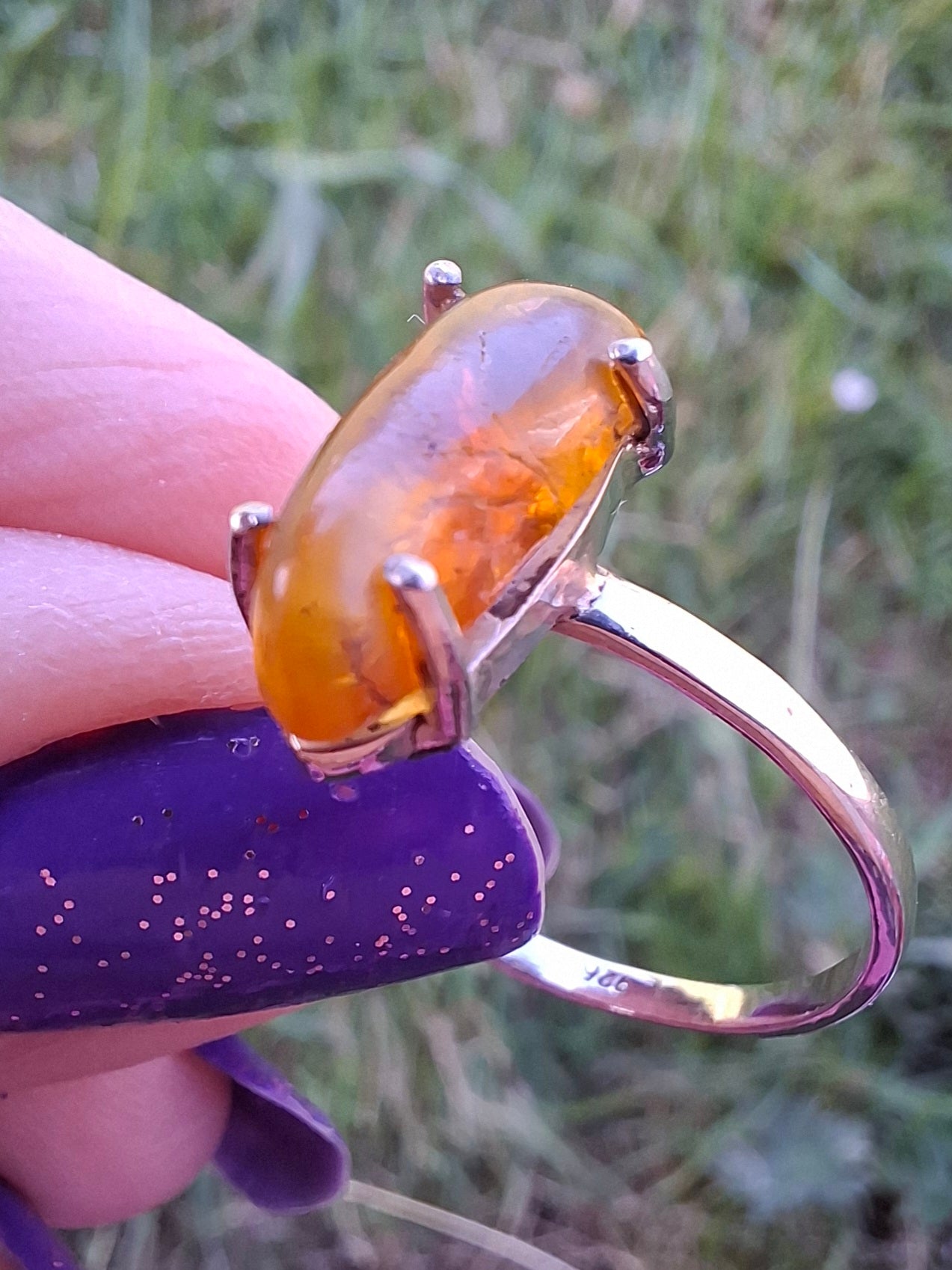 Baltic Amber Ring, size large V, 925 Silver, Fossil (Ref: AR25)