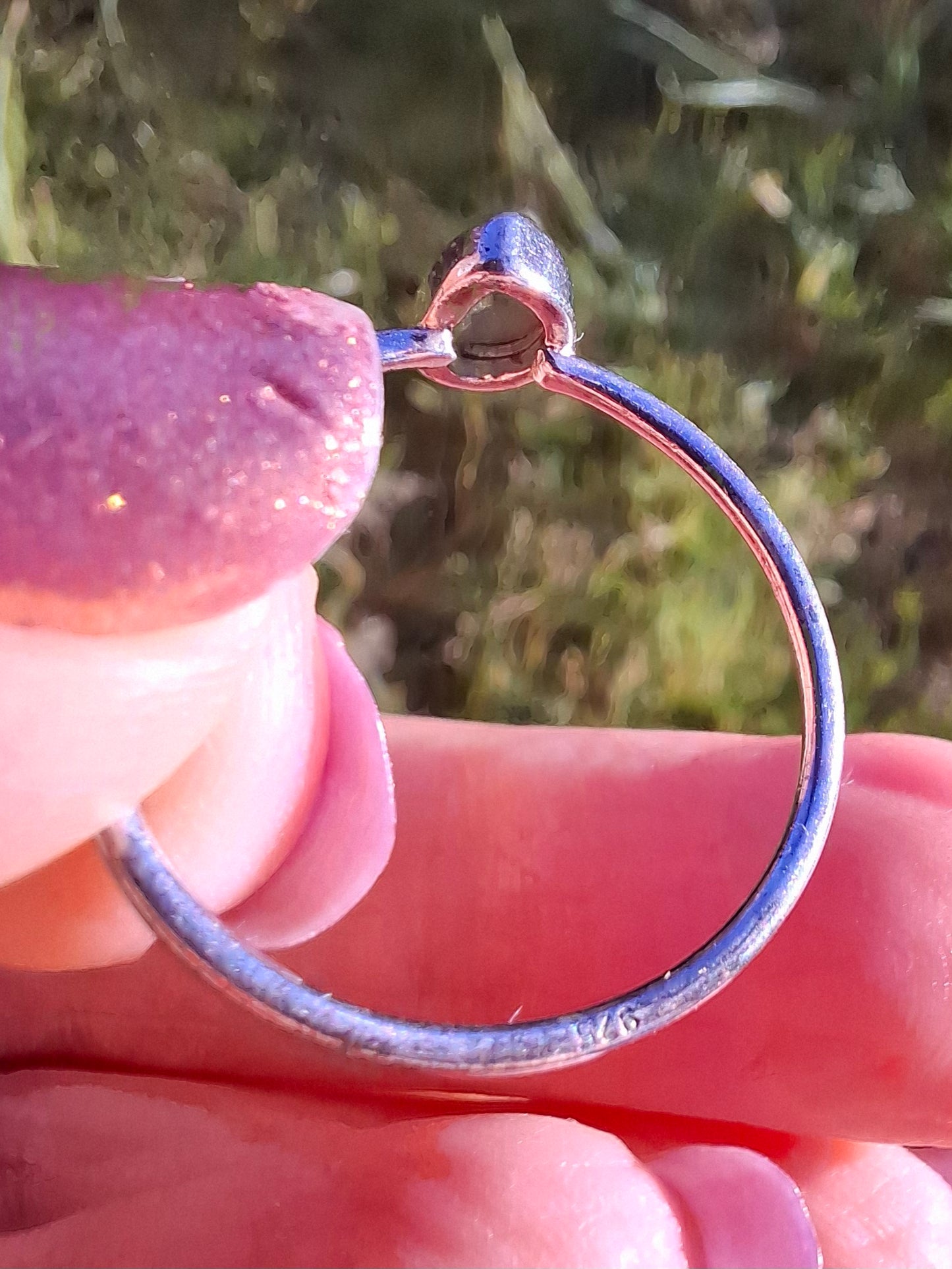 Moldavite Ring, size small T, 925 Silver, Tektite (Ref: R69)