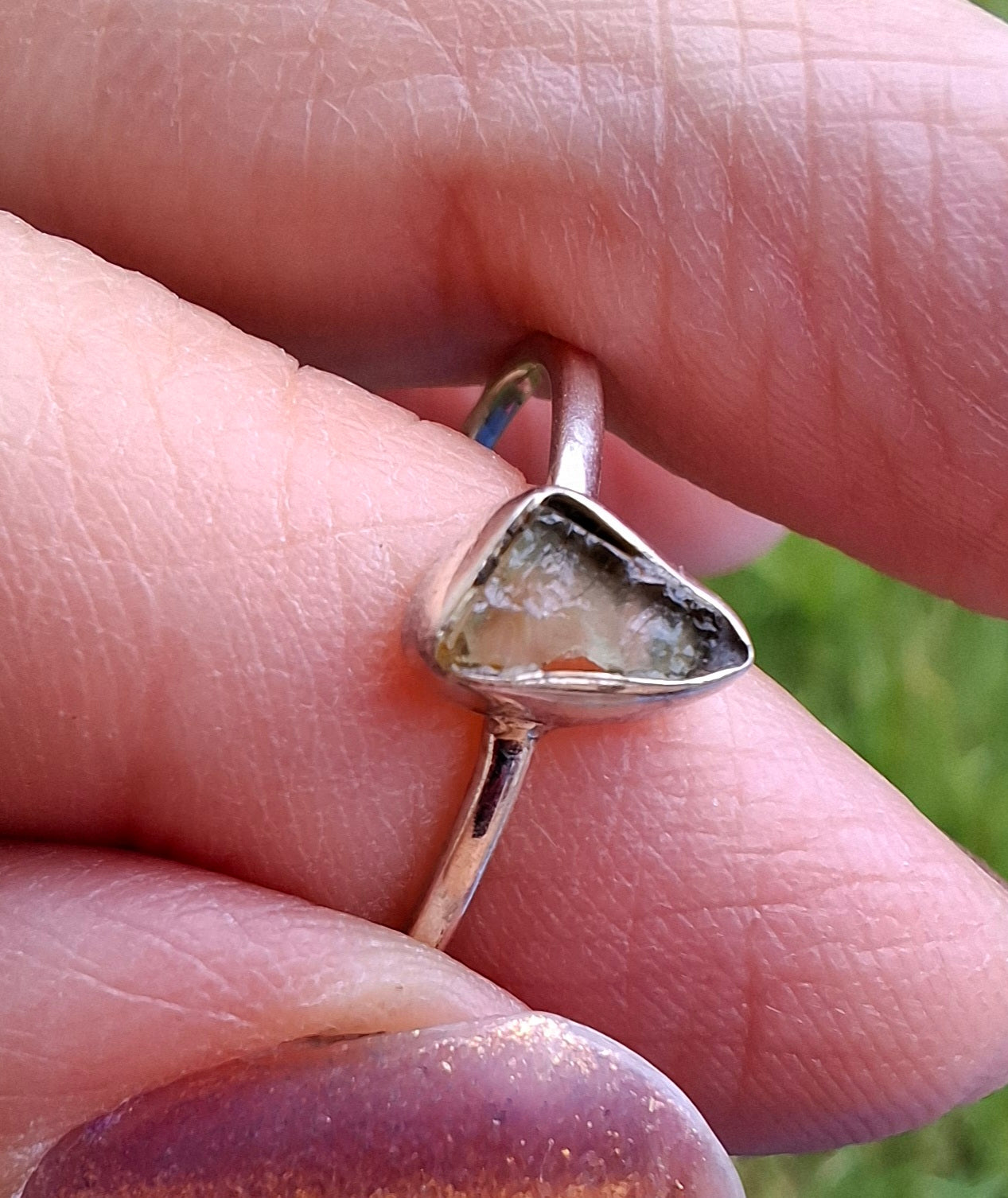 Moldavite Ring, size small S, 925 Silver, Tektite (Ref: R66)
