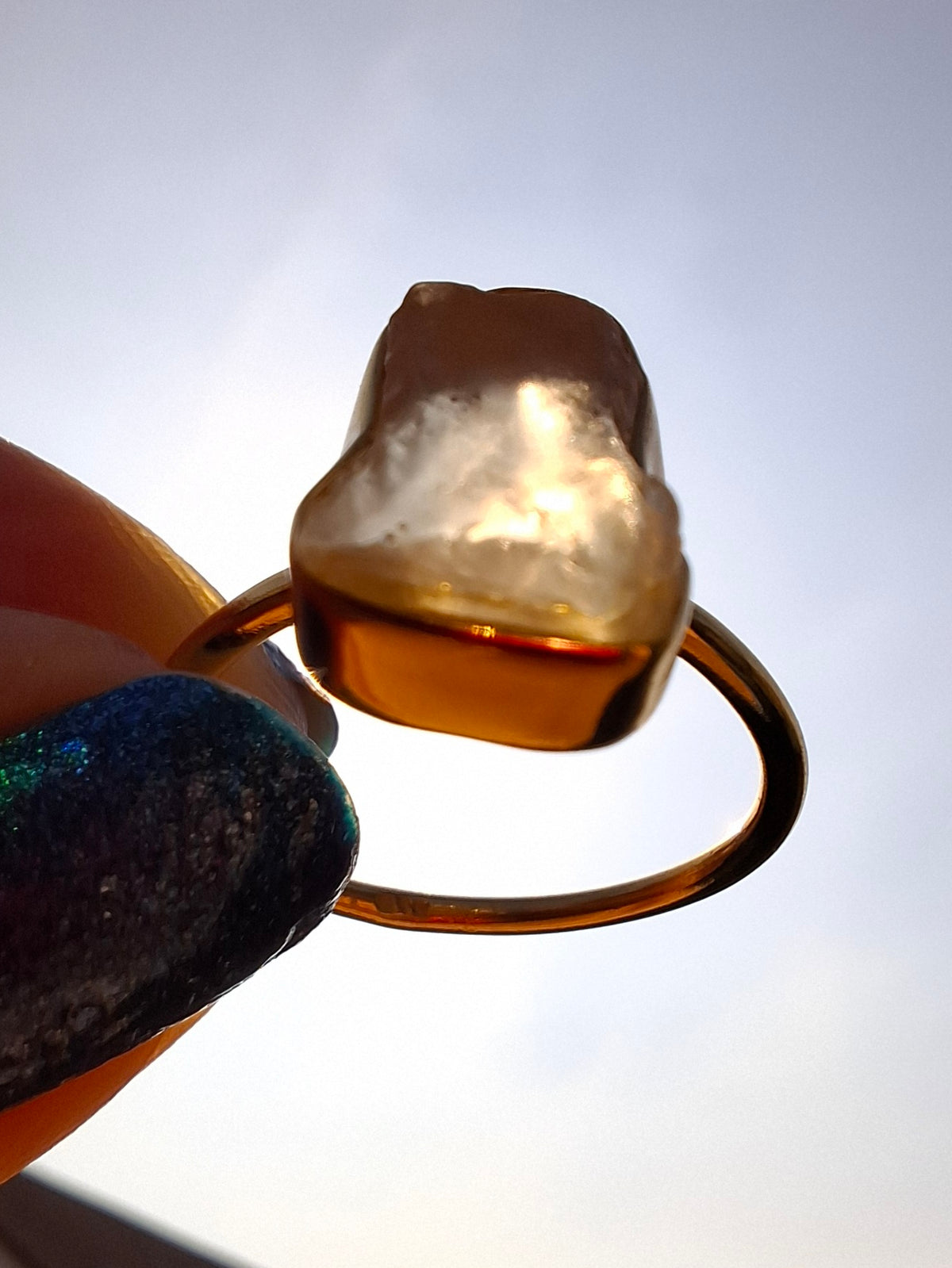 Libyan Desert Glass Ring, 14K GOLD Plated, size O, Tektite (Ref: LR65)
