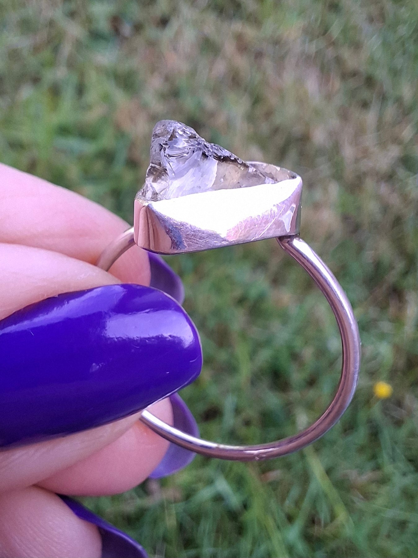 Libyan Desert Glass Ring, size large V, 925 Silver, Tektite (Ref: LR55)