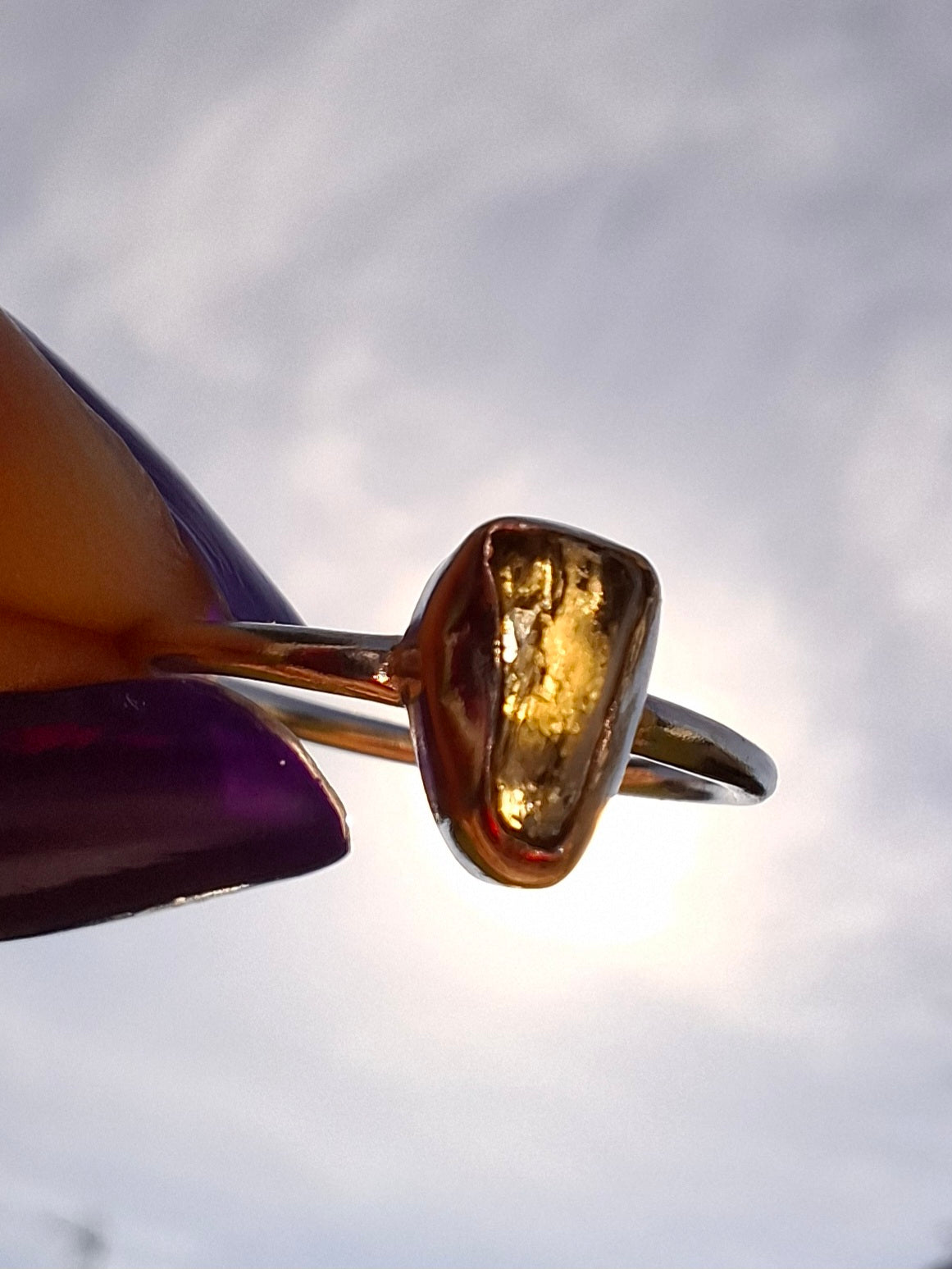 Moldavite Ring, size large K/small L, 925 Silver, Tektite (Ref: R58)