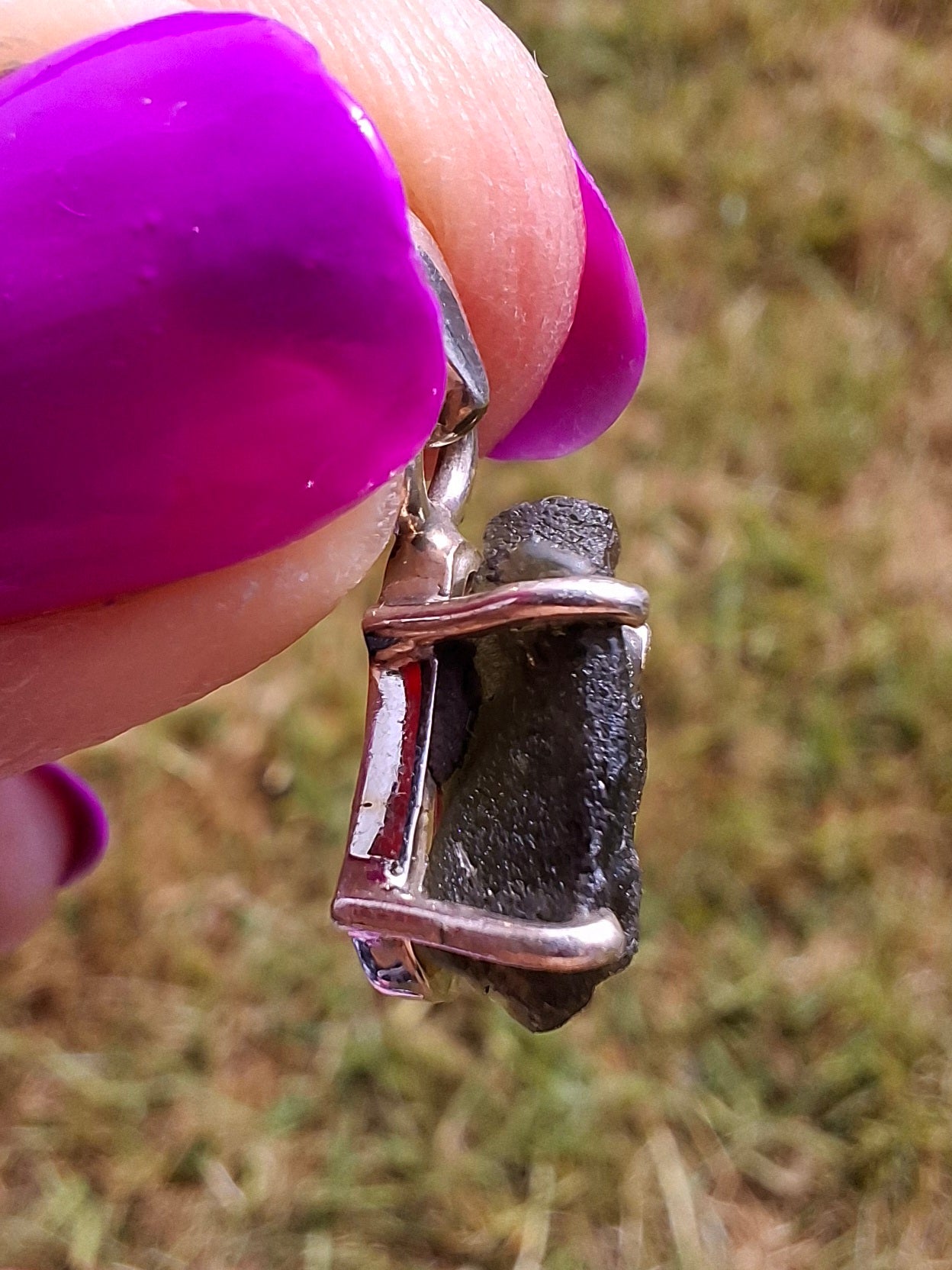 Moldavite Claw Pendant, 925 Silver, Tektite (Ref: P19)