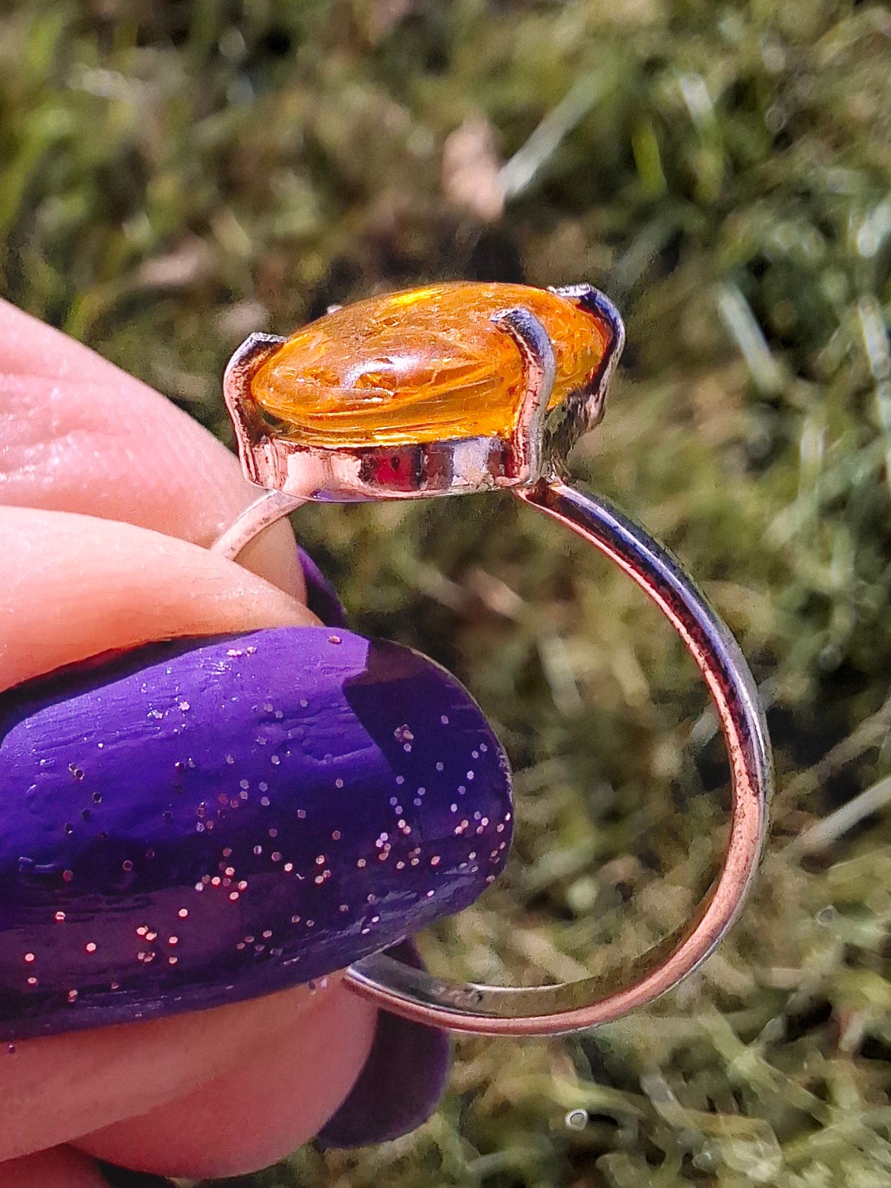 Baltic Amber Ring, size large Q, 925 Silver, Fossil (Ref: AR14)