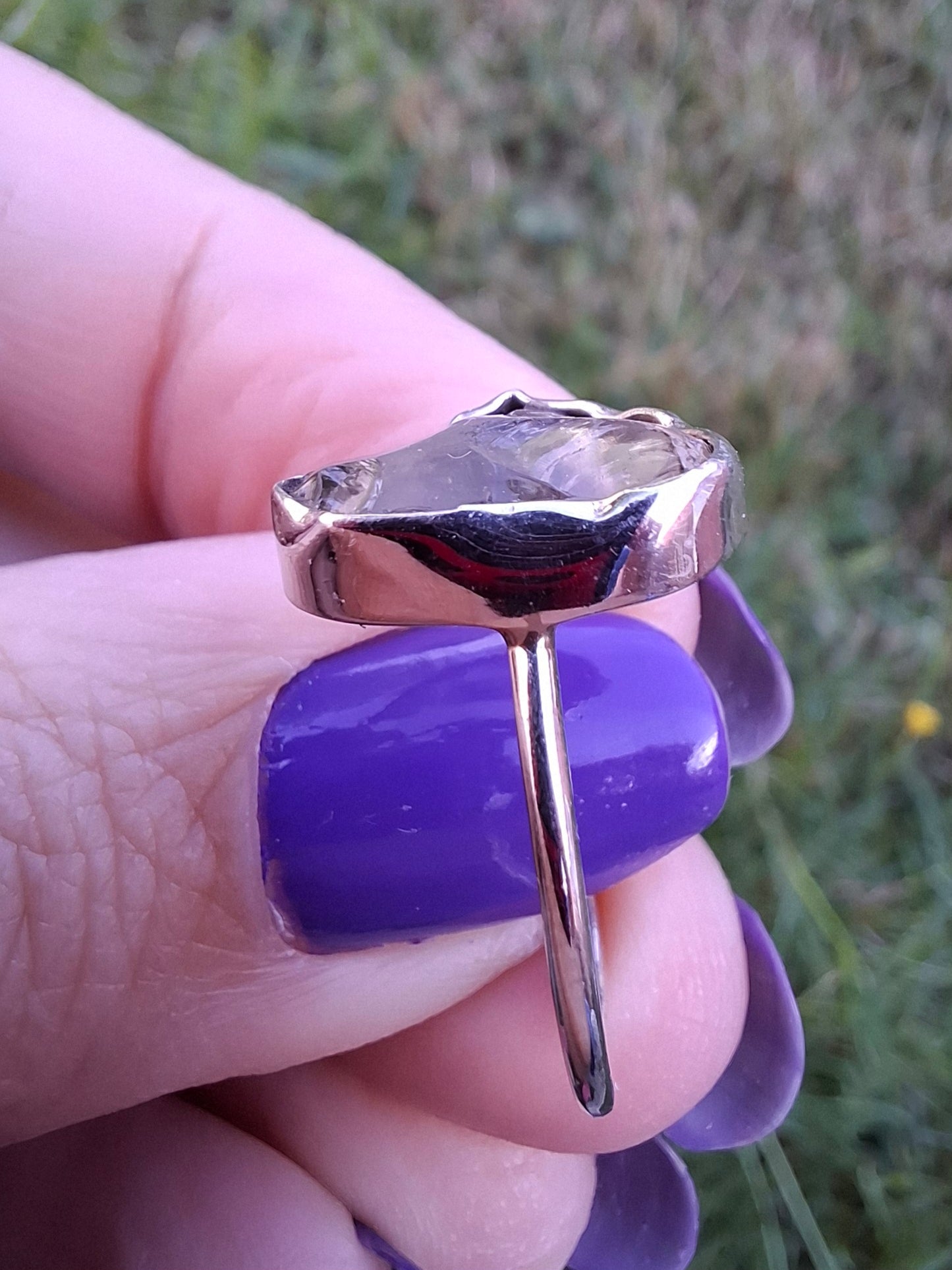 Libyan Desert Glass Ring, size small R, 925 Silver, Tektite (Ref: LR40)