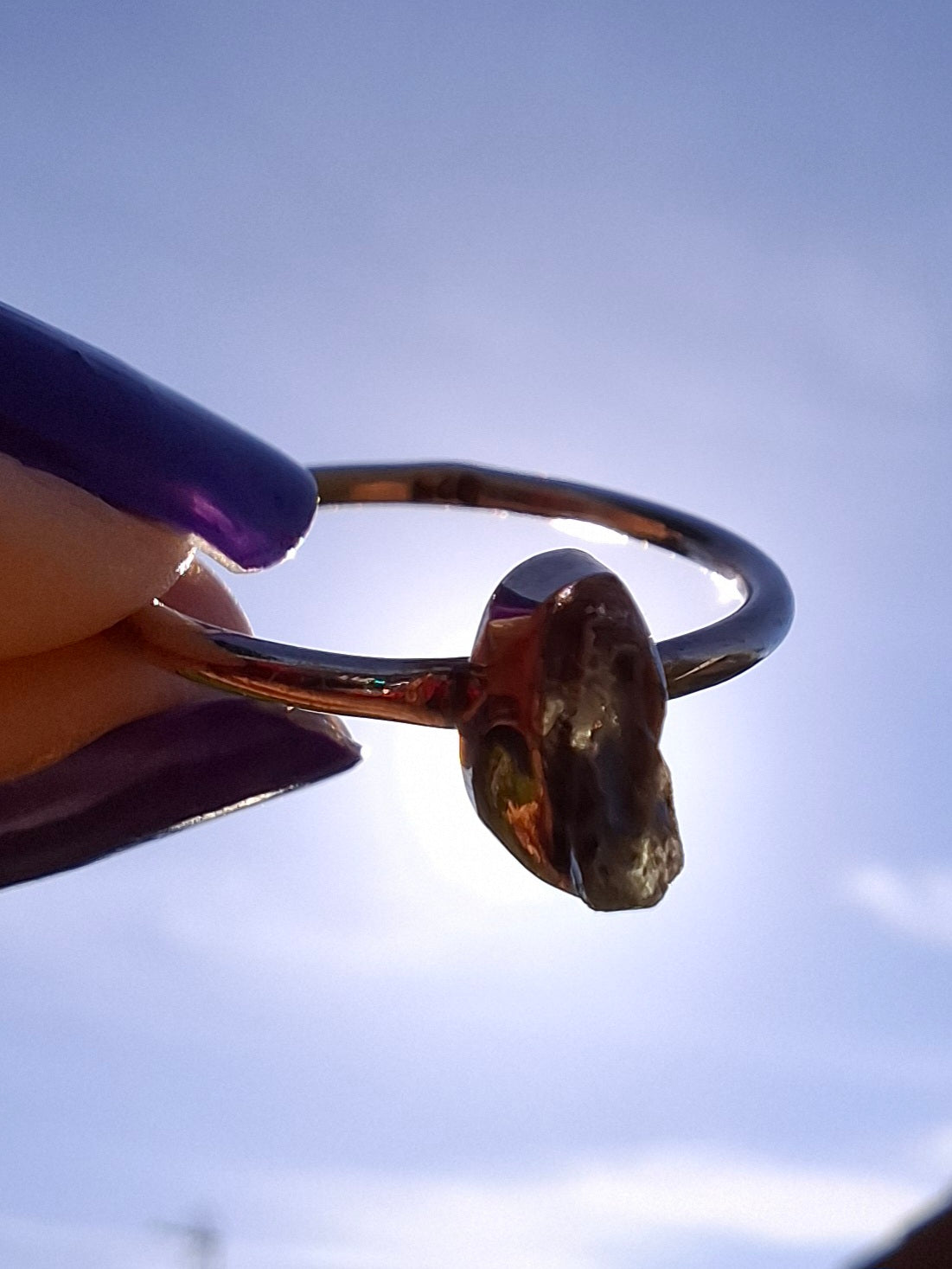Moldavite Ring, size large M, 925 Silver, Tektite (Ref: R30)