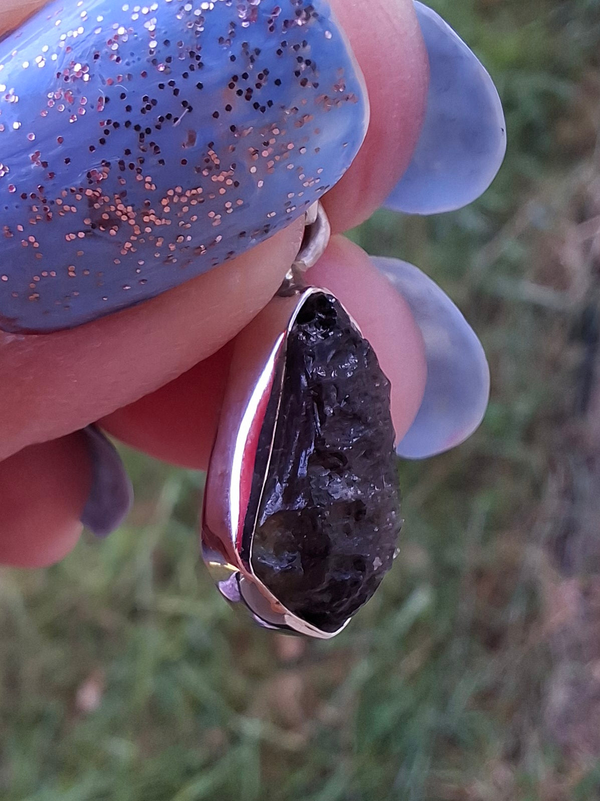 Moldavite Pendant, 925 Silver, Tektite (Ref: P79)