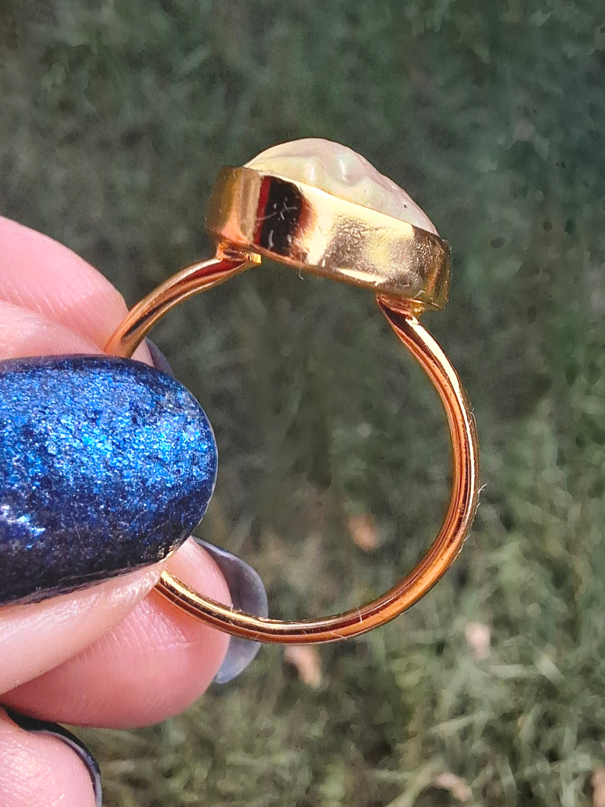 Libyan Desert Glass Ring, 14K GOLD Plated, size R, Tektite (Ref: LR66)