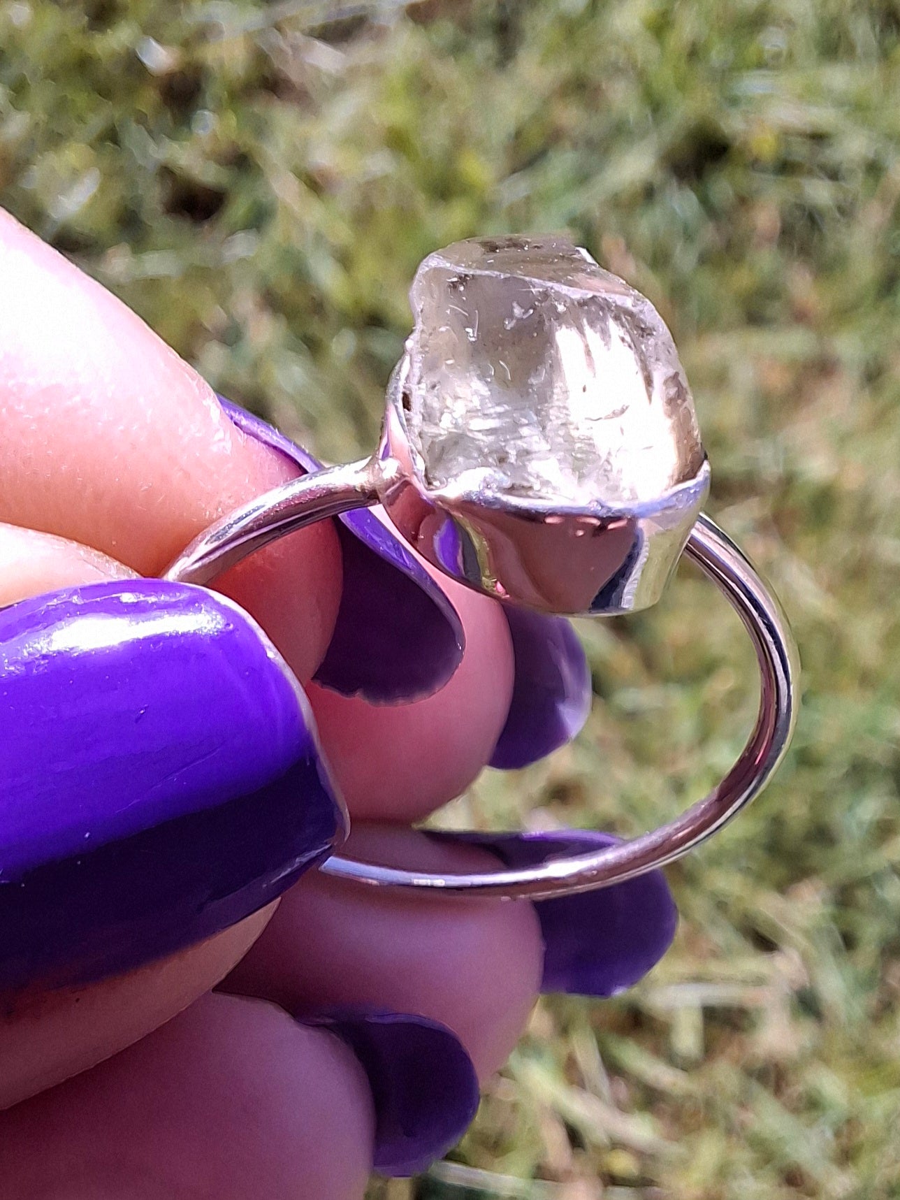 Libyan Desert Glass Ring, size large T, 925 Silver, Tektite (Ref: LR48)