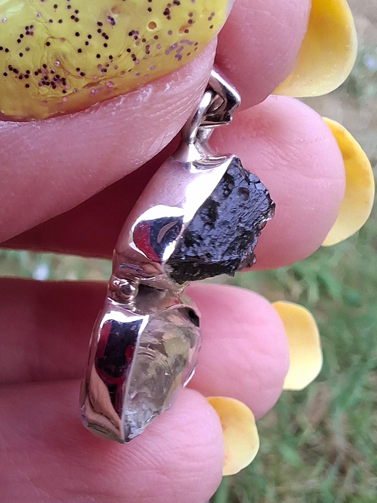 Moldavite & Libyan Desert Glass Pendant, 925 Silver, Tektite (Ref: MLP8)