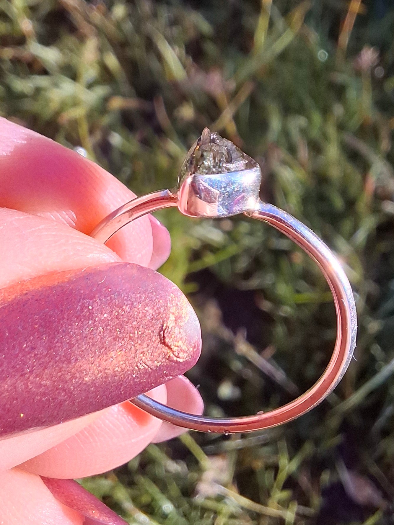Moldavite Ring, size large R/small S, 925 Silver, Tektite (Ref: R53)