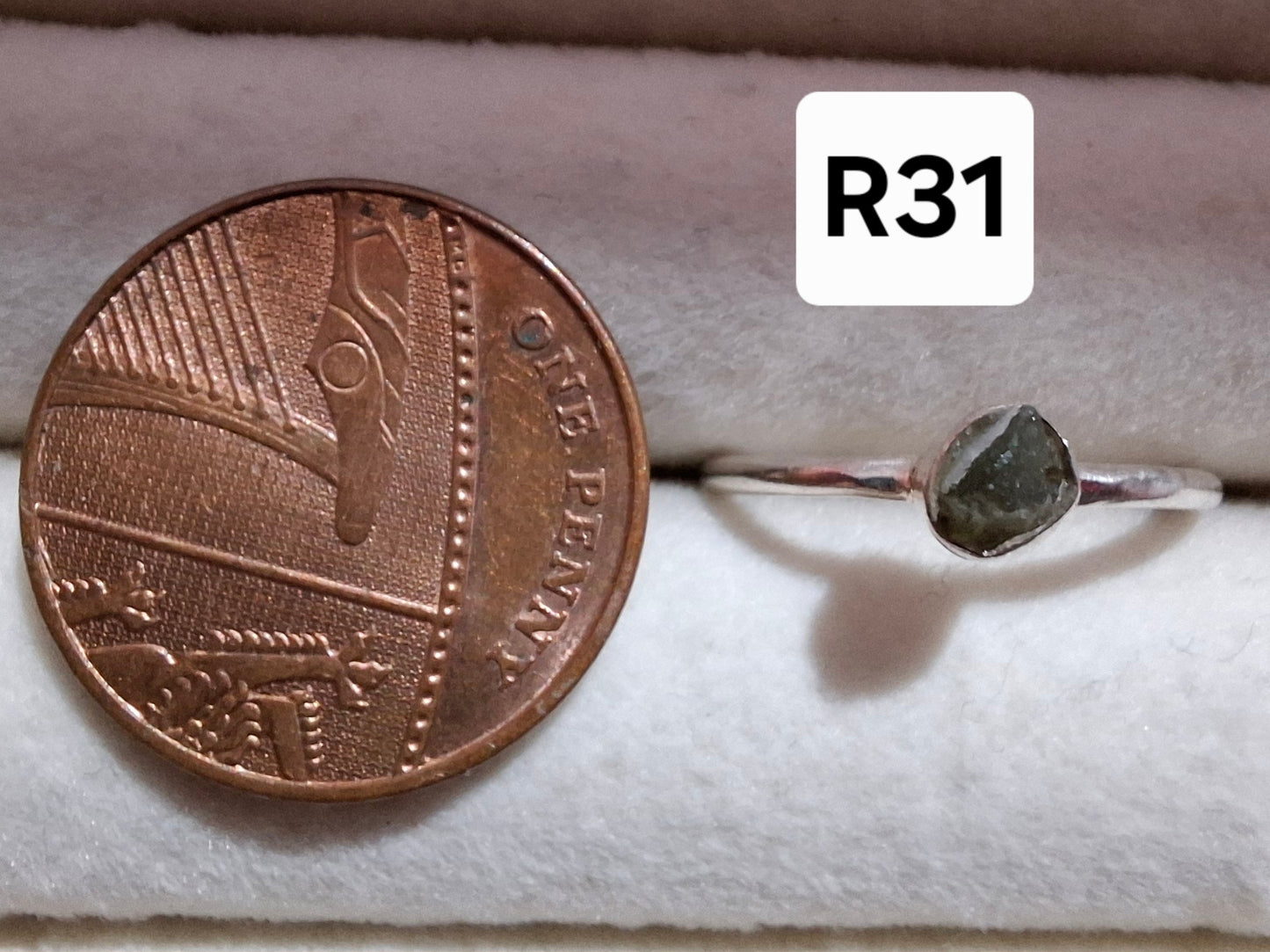 Moldavite Ring, size M, 925 Silver, Tektite (Ref: R31)