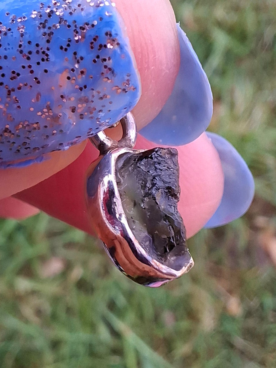 Moldavite Pendant, 925 Silver, Tektite (Ref: P39)