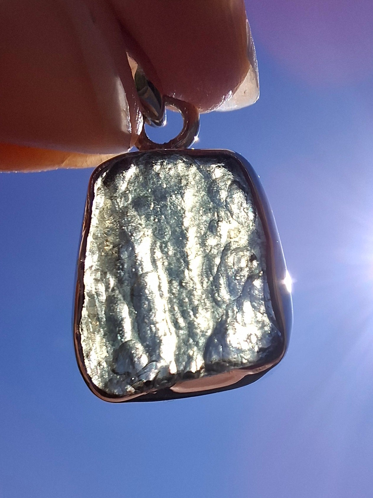 Moldavite Pendant, 925 Silver, Tektite (Ref: P9)