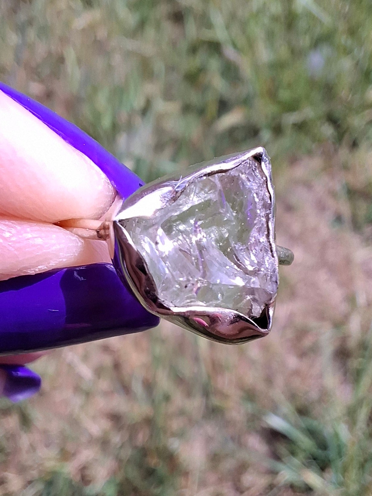 Libyan Desert Glass Ring, size large O, 925 Silver, Tektite (Ref: LR24)