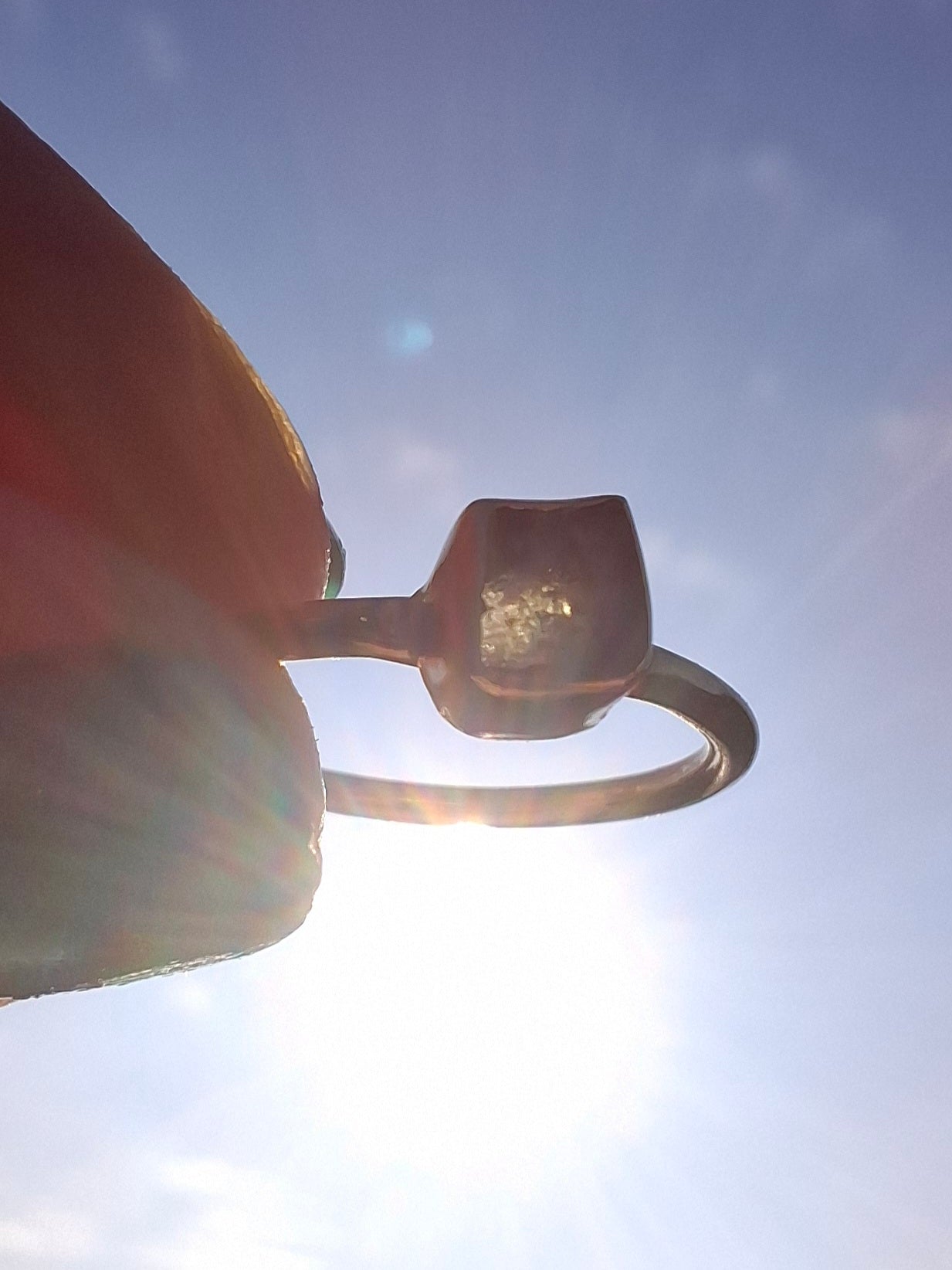 Moldavite Ring, 14K GOLD Plated, size small i, Tektite (Ref: R333)